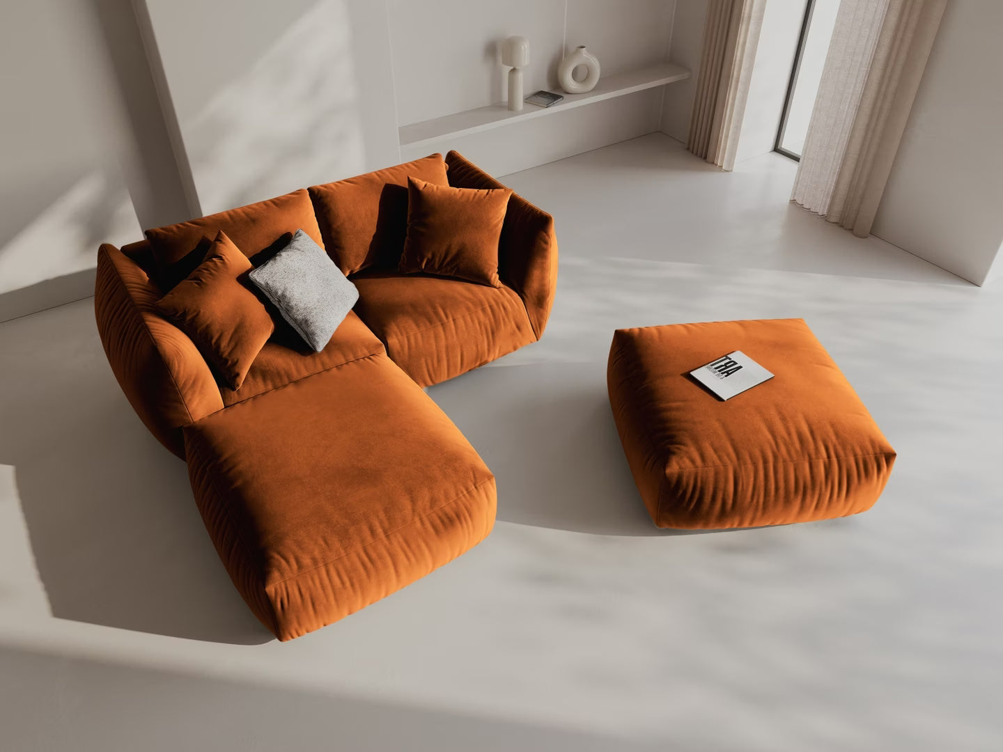 CHRIS Velvet Modular Sofa - Wide Right Element Terracotta