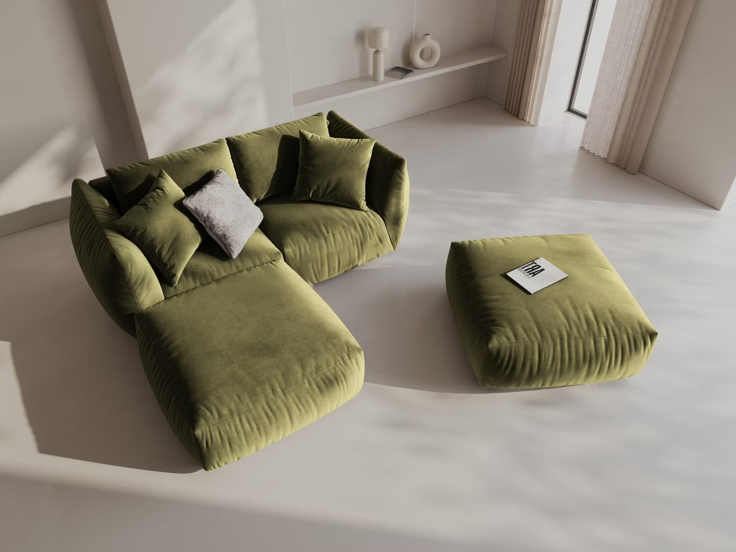 CHRIS velvet modular sofa - wide left element in light green