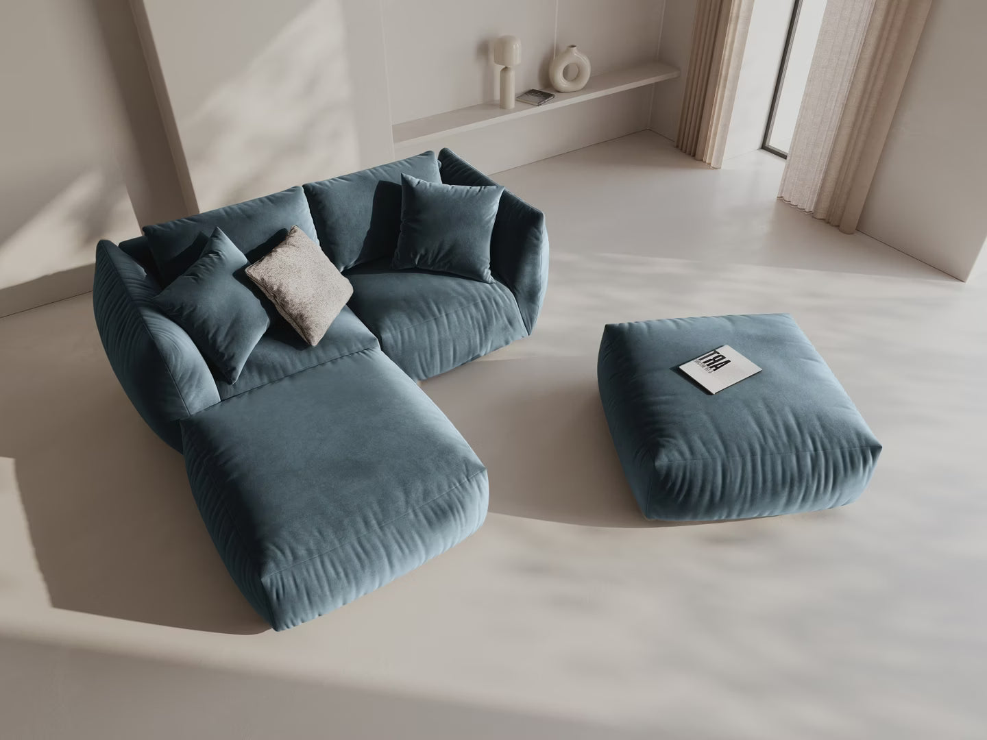 CHRIS Velvet Modular Sofa - Wide Right Element Light Blue