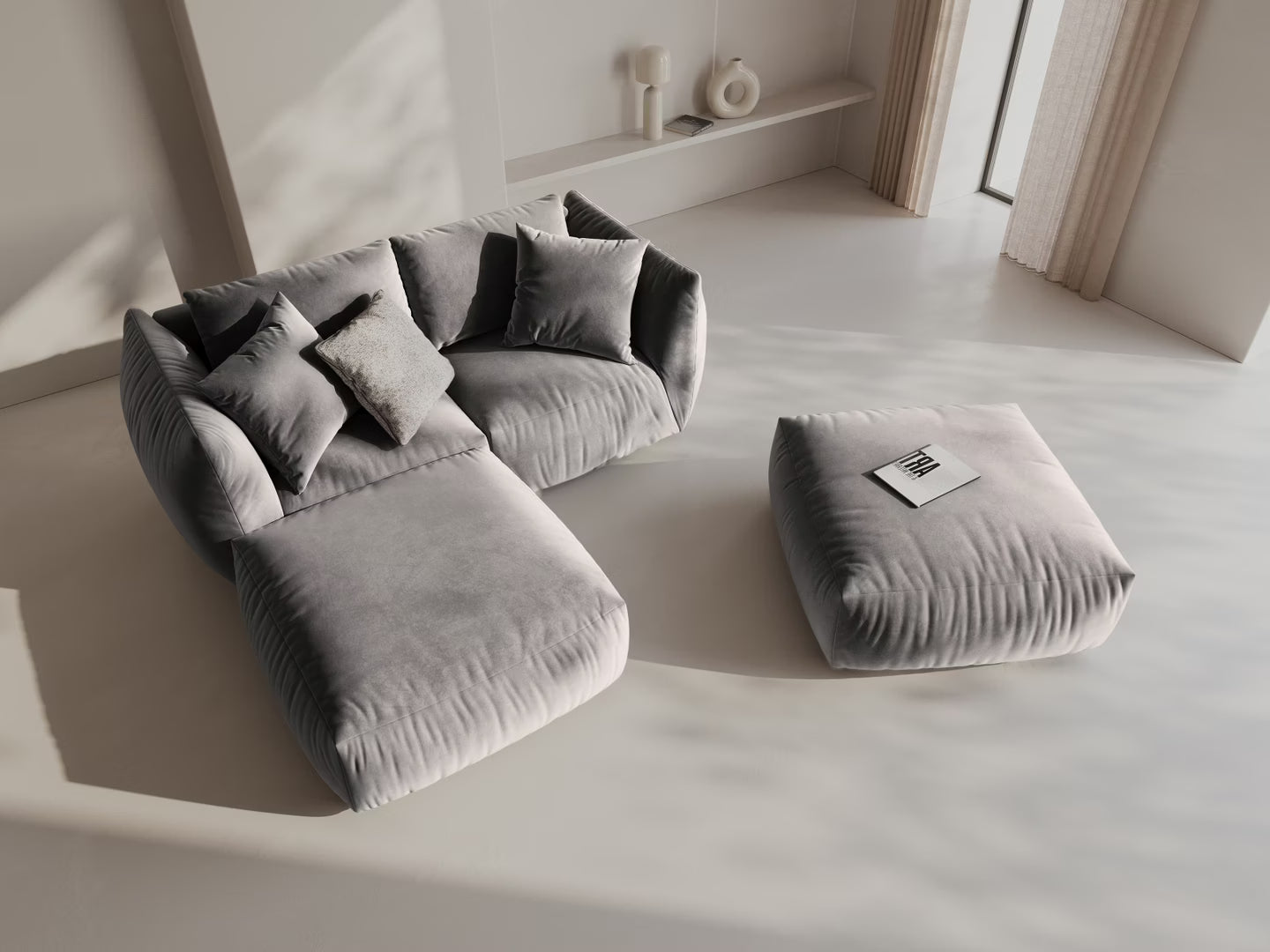 CHRIS Velvet Modular Sofa - Wide Right Element in Gray