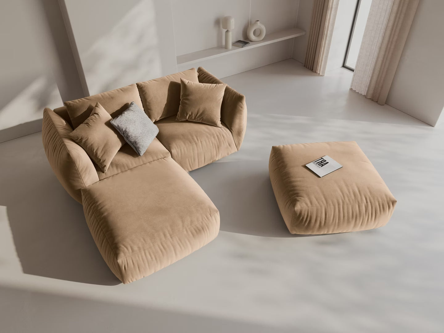 CHRIS velvet modular sofa - wide left element in sand