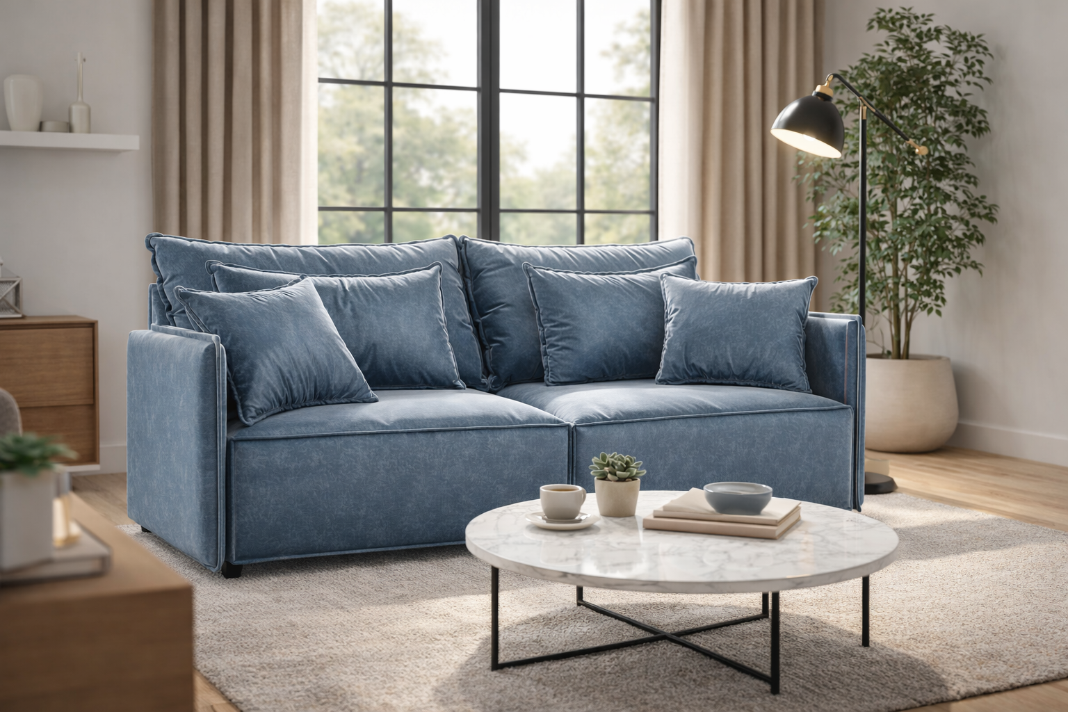 Velvet sofa with sleeping function FABIEN light gray