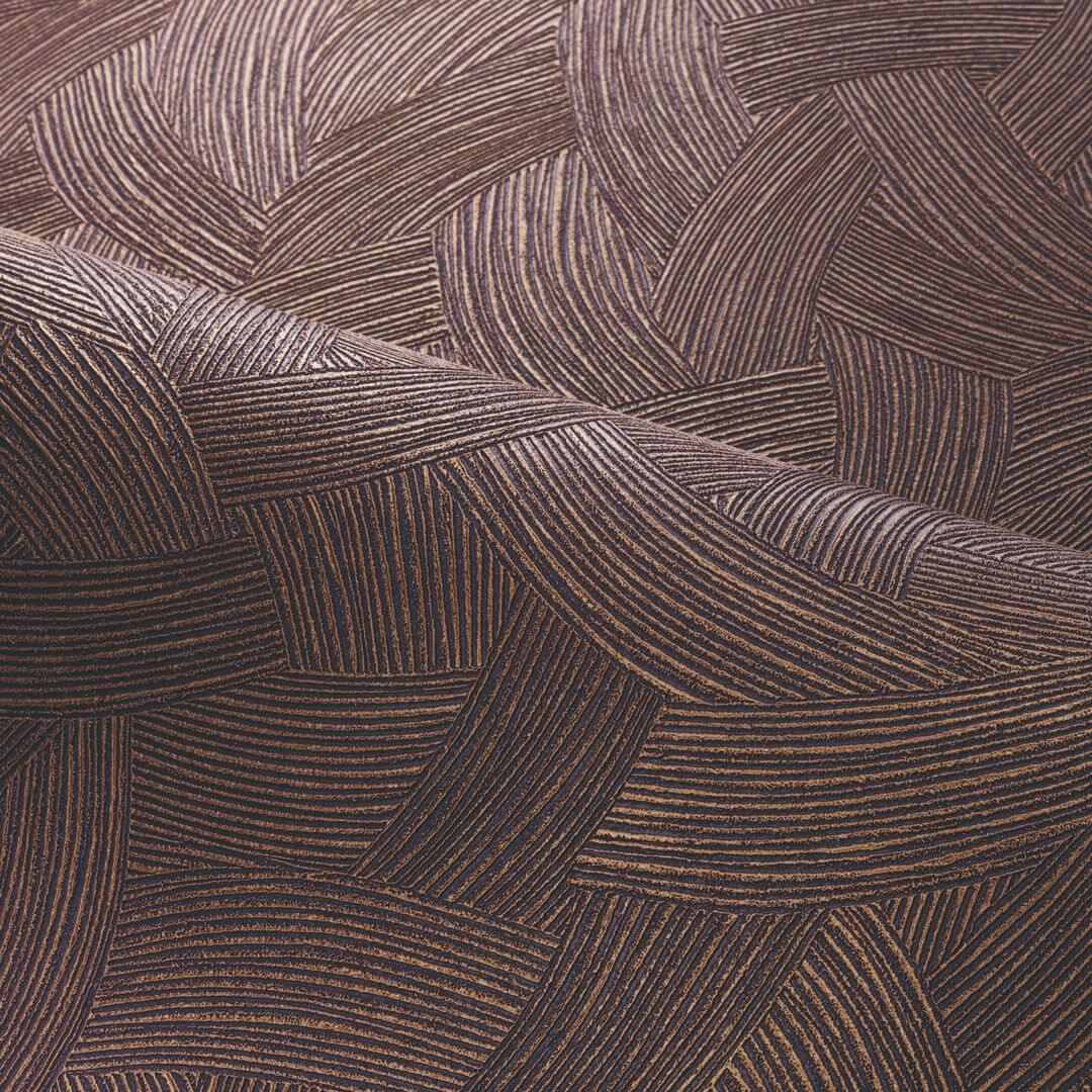 Metallic Structural Wallpaper with Abstract Pattern BERENICE - AUBERGINE/DORÉ Purple with Gold