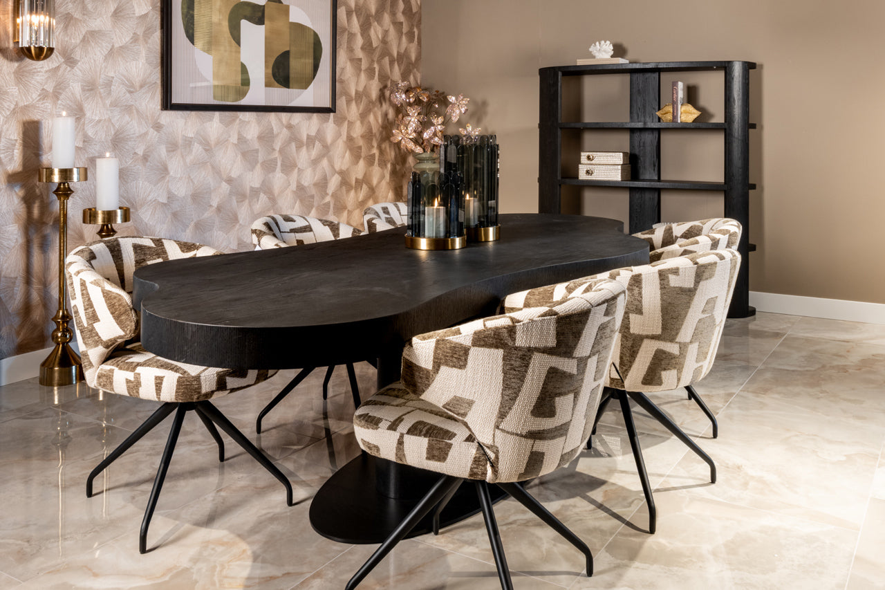 MILLY Swivel Chair in Beige with Brown and Black Base