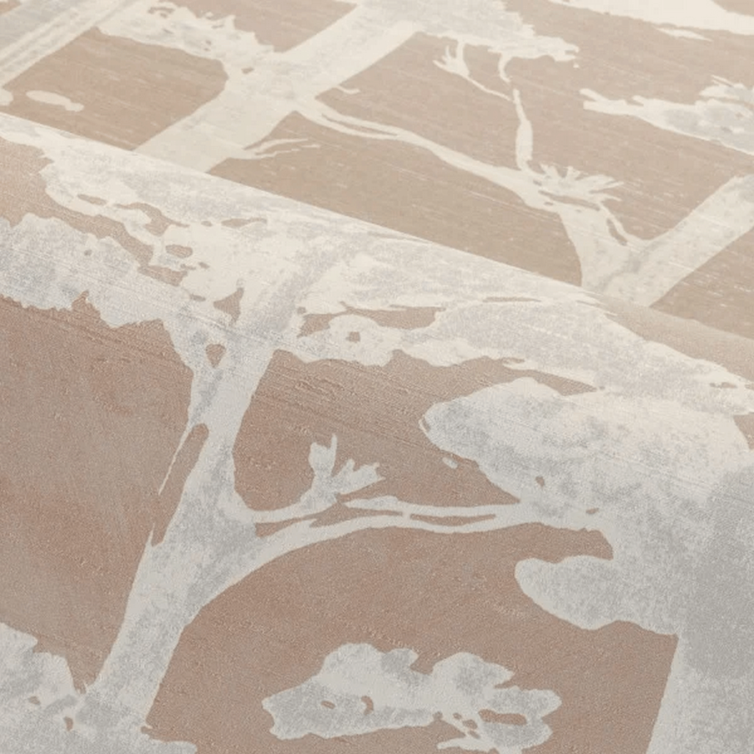 Structural wallpaper with an oriental tree plant motif AME - LATTE/IVOIRE coffee beige