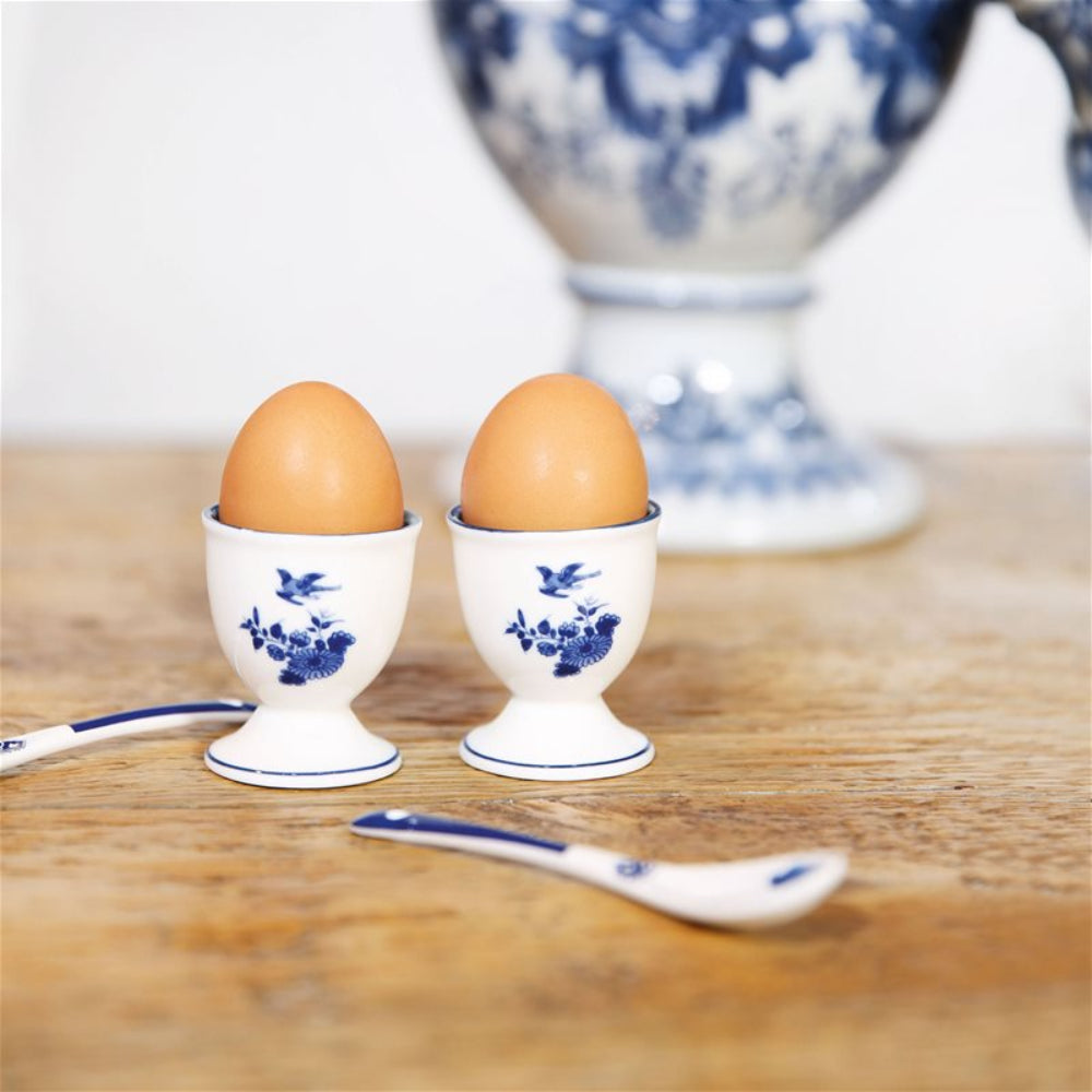 Biele vajíčkové poháre DELFTWARE s modrým dekorom