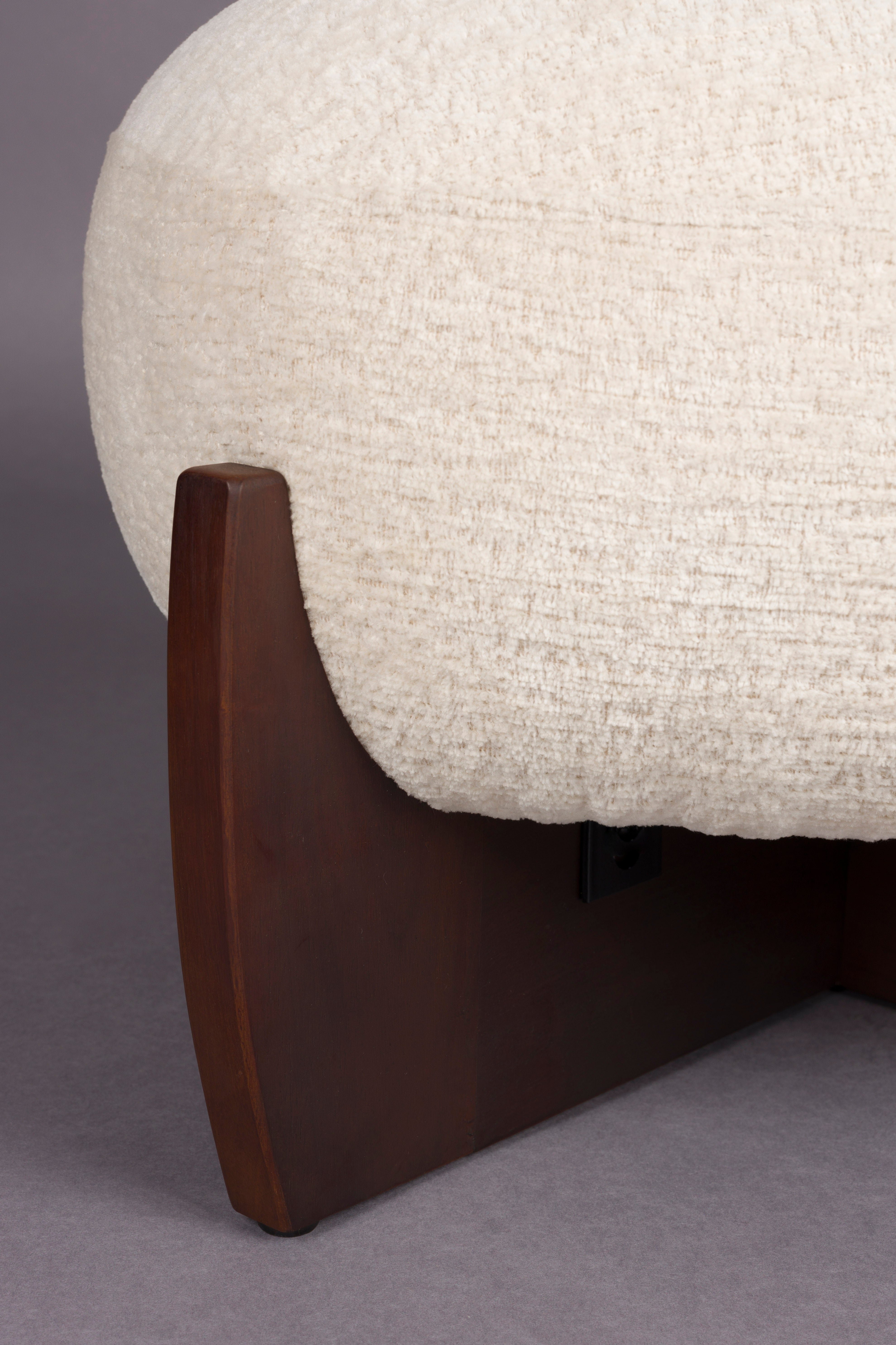 EMILIUS pouf in beige with a wooden base