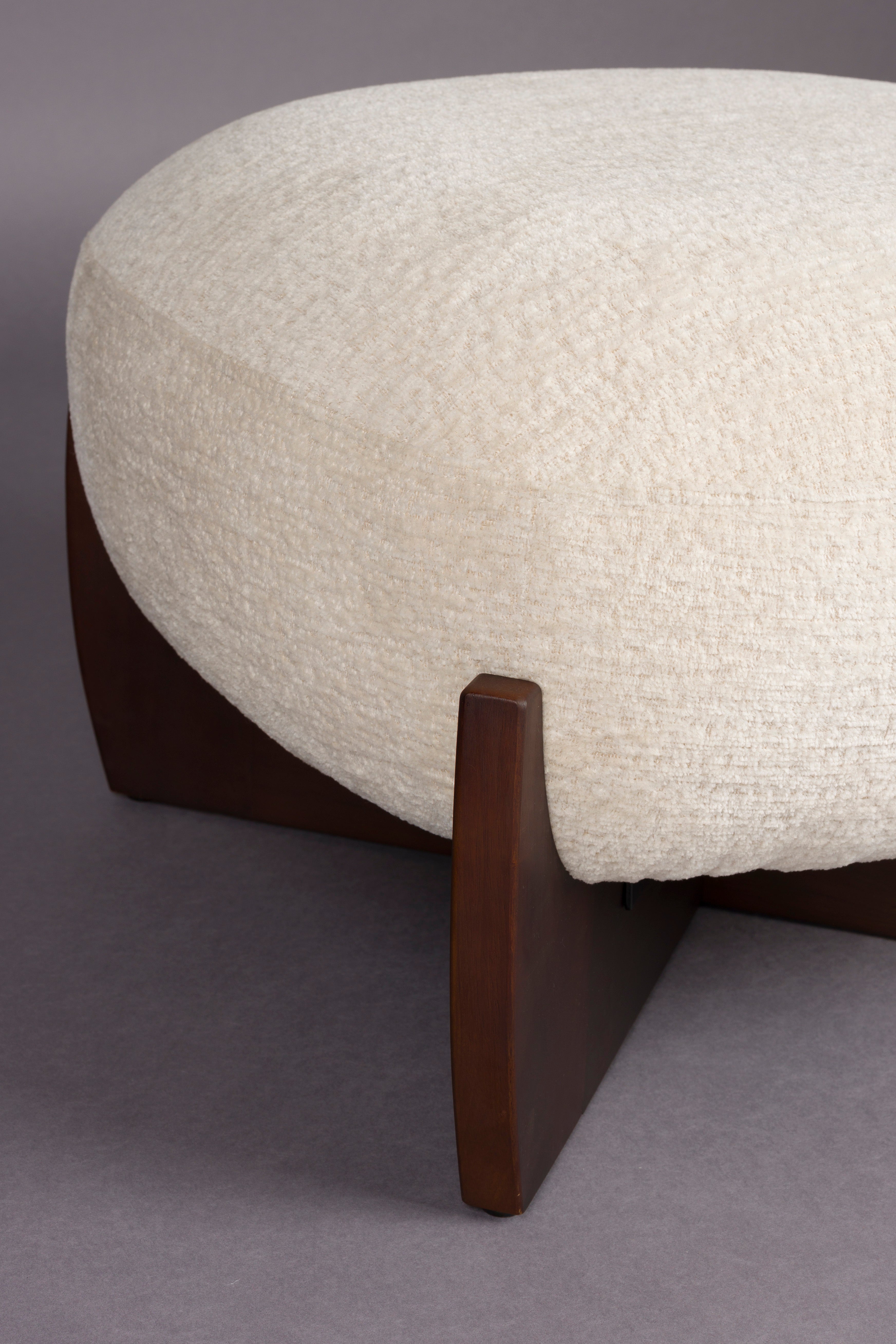 EMILIUS pouf in beige with a wooden base
