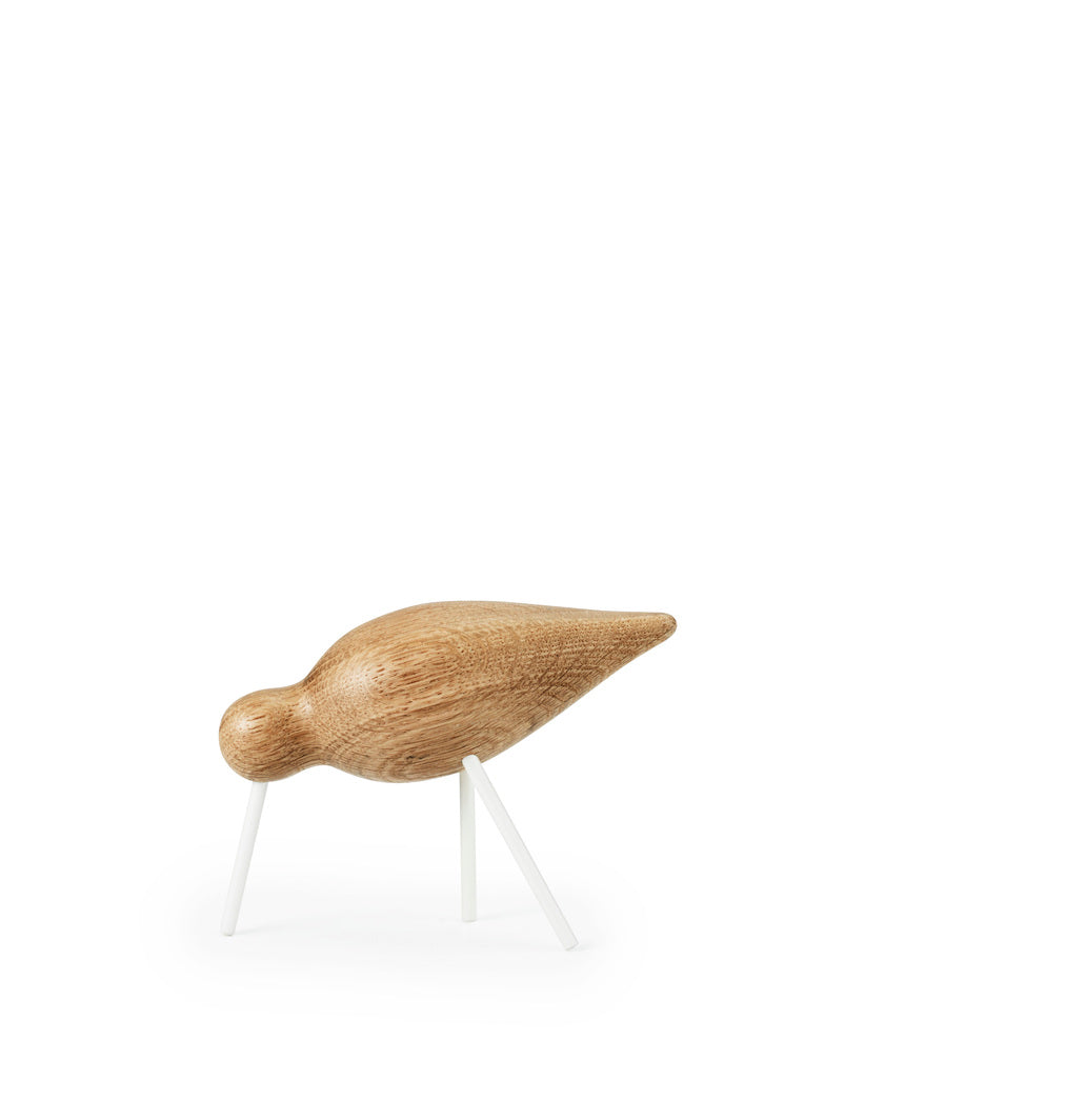 Shorebird oak figurine with white legs