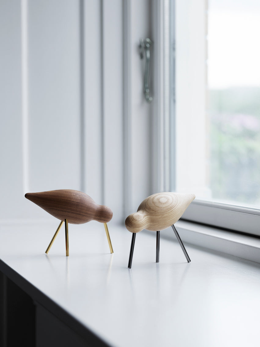 Shorebird oak figurine with white legs