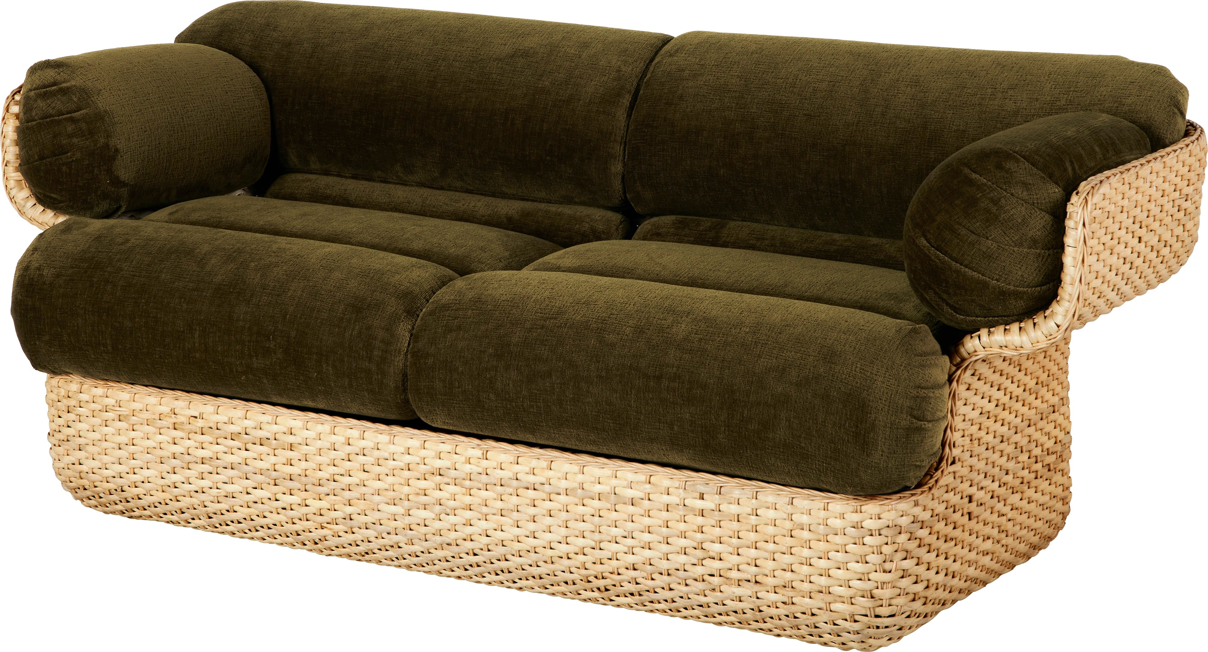 2-seater BASKET sofa in green with rattan