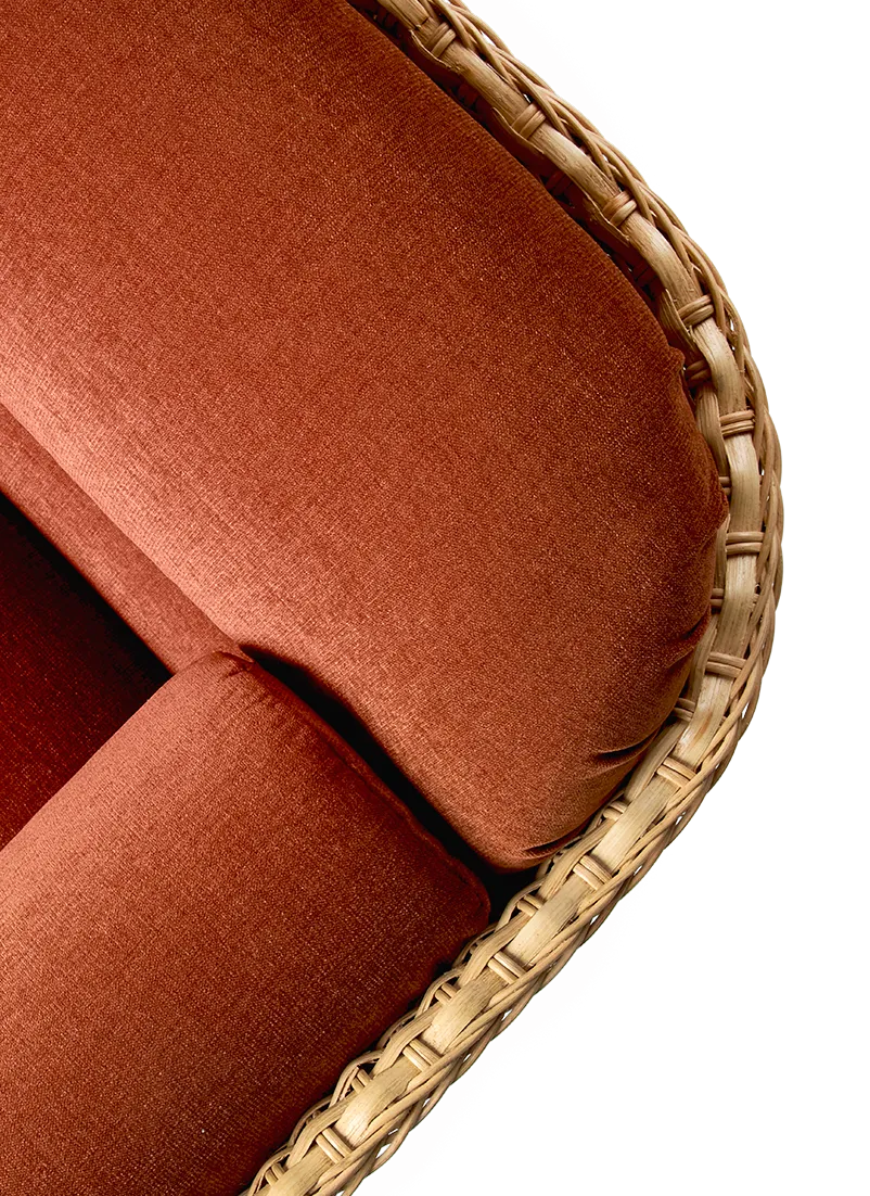 Sofa pre 2 osoby BASKET bordová s ratanom