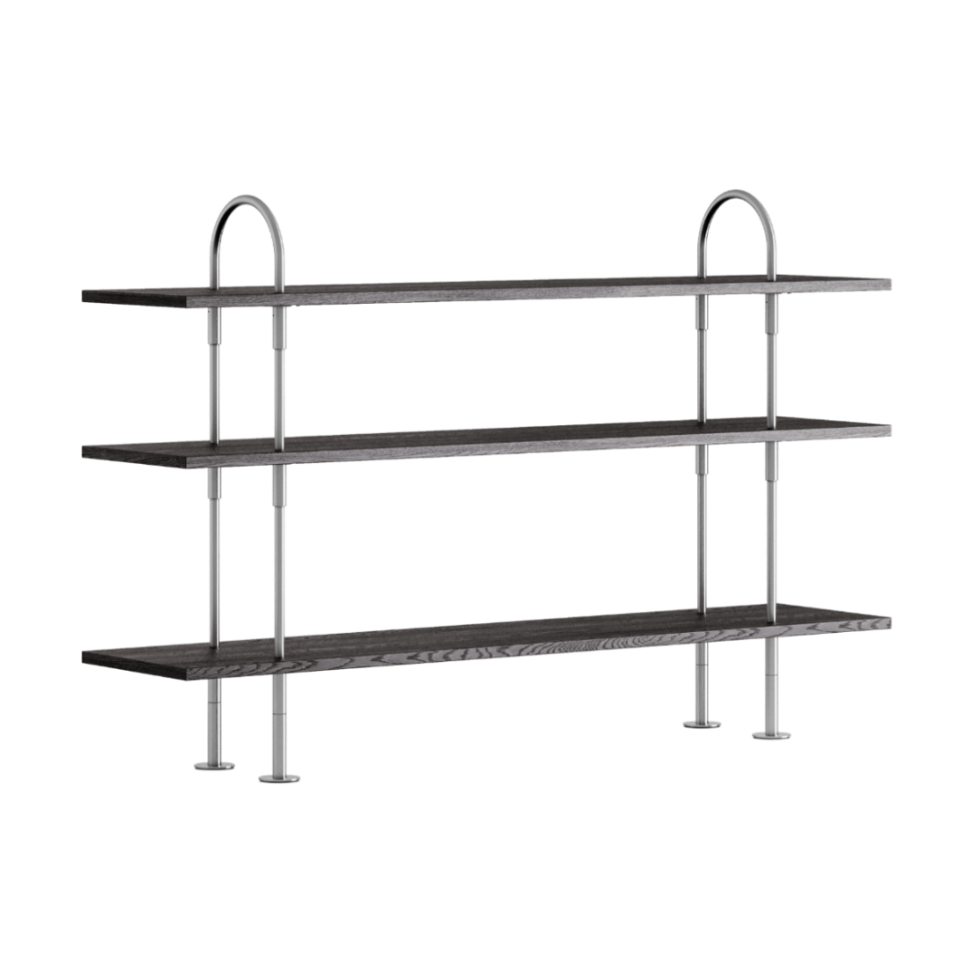 KEEN Shelf dark ash wood with satin steel frame