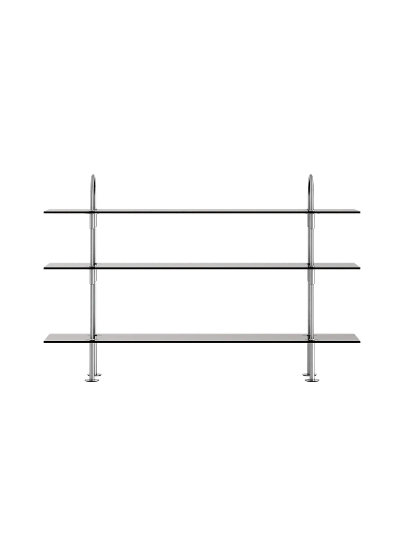 KEEN Shelf with Smoky Glass and Satin Steel Frame