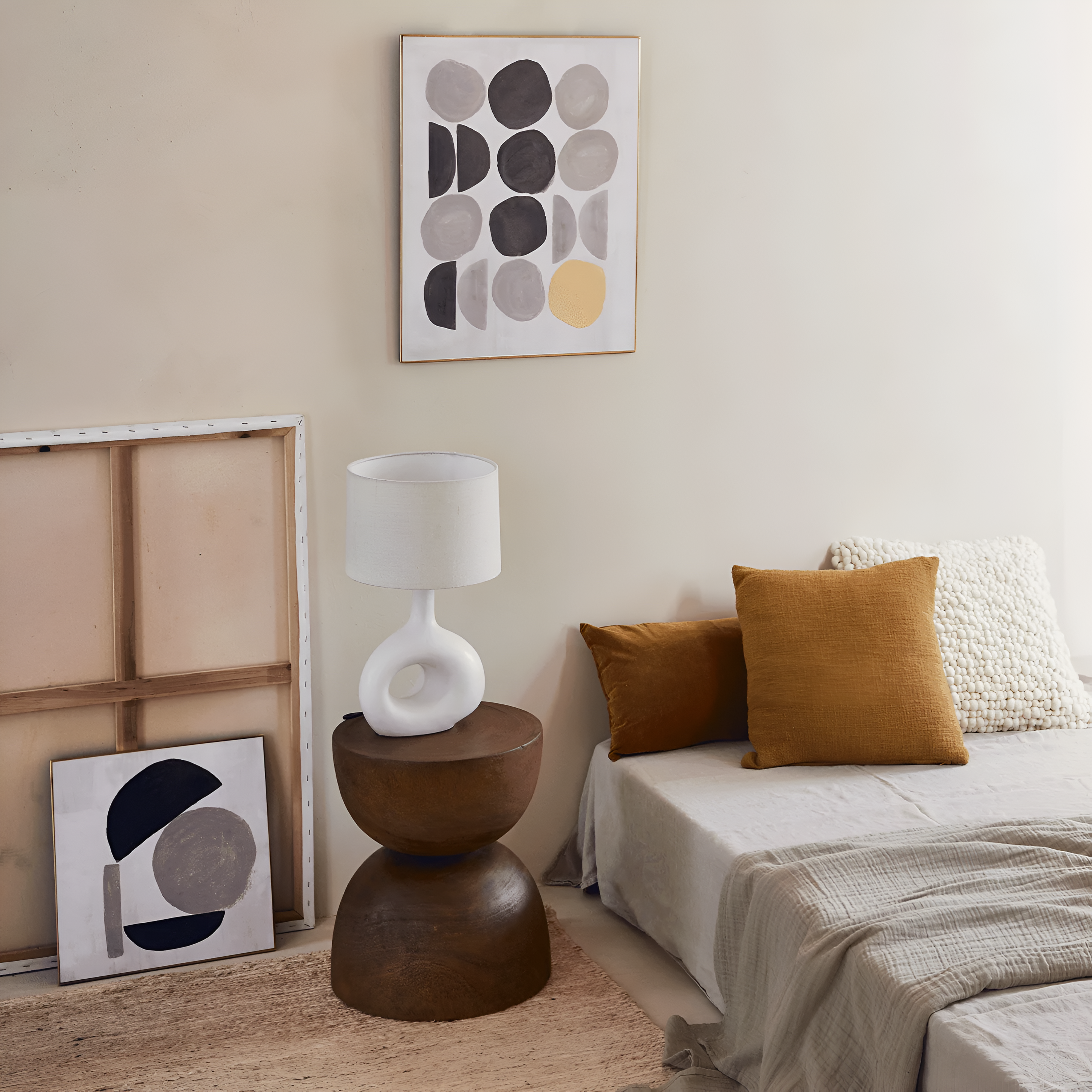 Stolná lampa SOFT ORGANIC ľanový tienidlo s keramickým podstavcom