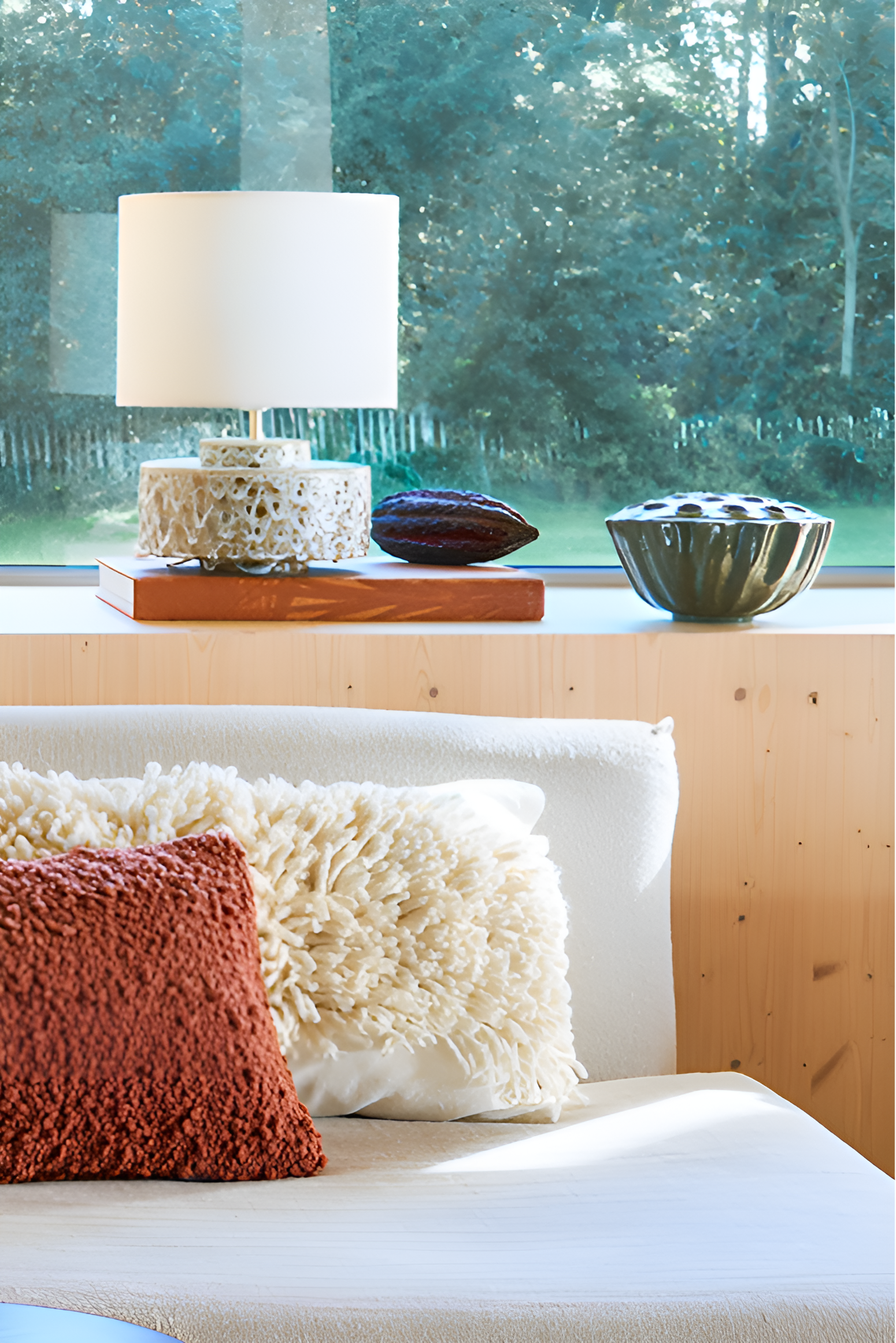 Ivy table lamp brown ceramics with a cotton lampshade