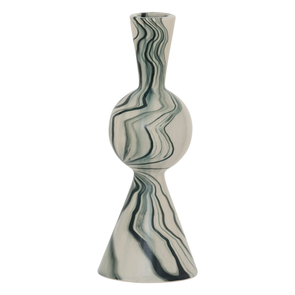 Biely keramický svietnik VENDT so zelenou