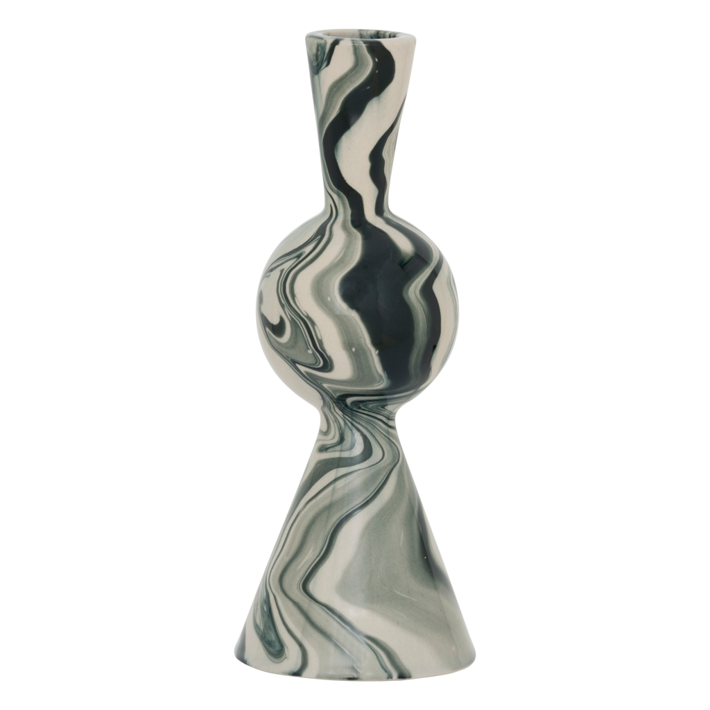 Biely keramický svietnik VENDT so zelenou