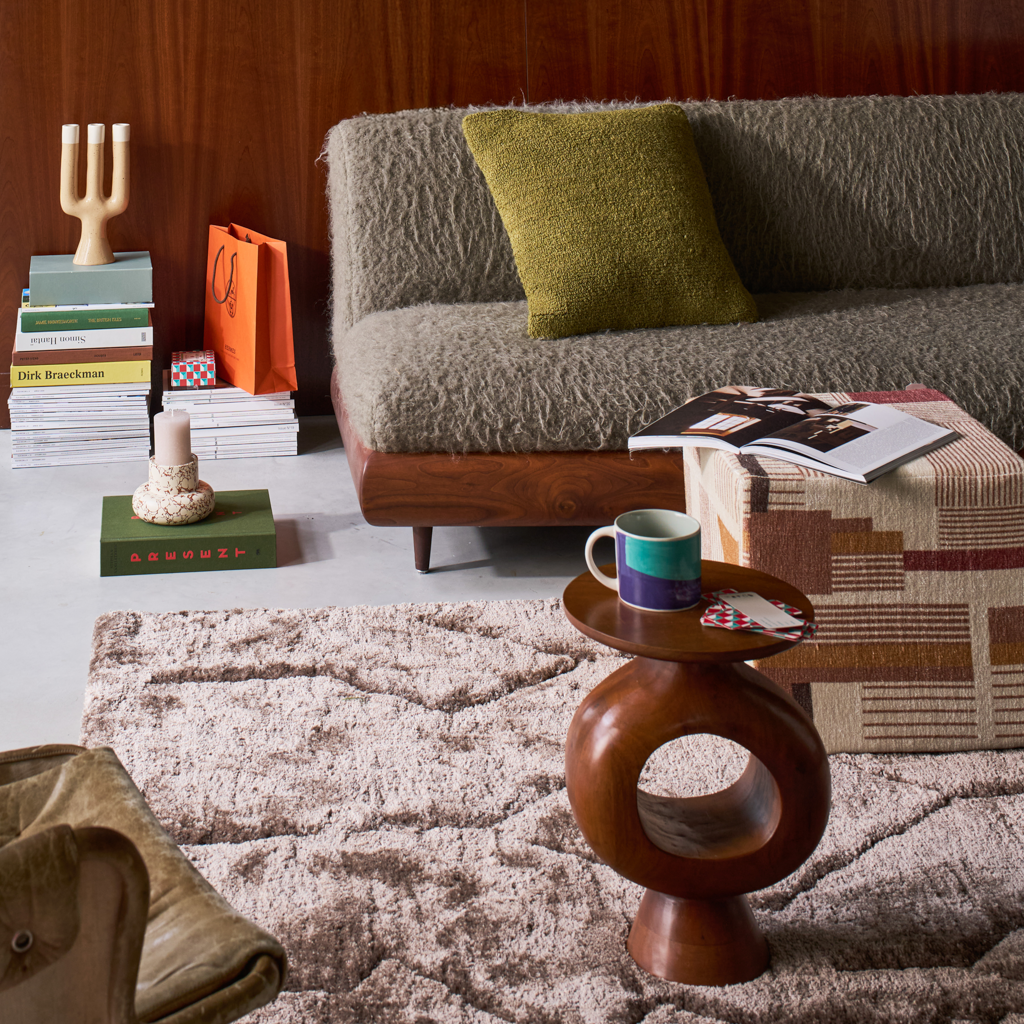 Puf LILLE béžový s oranžovým vzorom