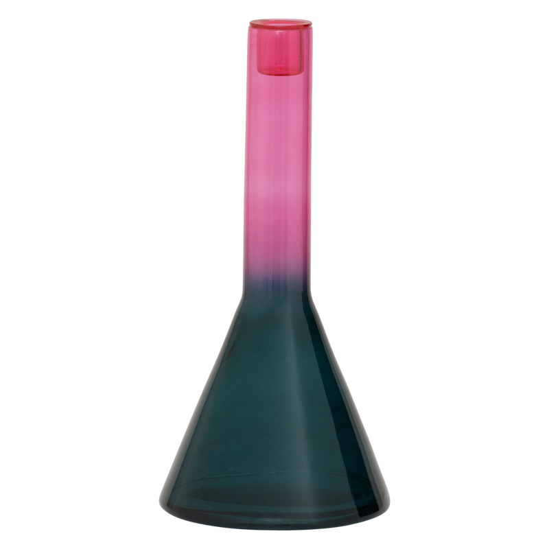 Ružový sklenený svietnik FRISK so zelenou