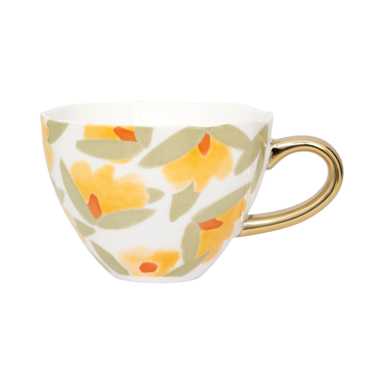 Hrnček na cappuccino LILJA žltý kvetinový motív