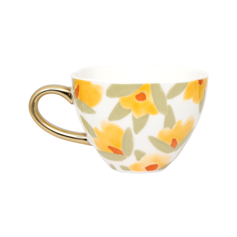 Hrnček na cappuccino LILJA žltý kvetinový motív