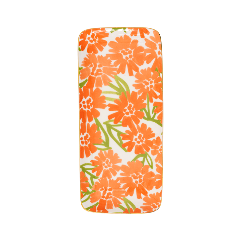 Ceramic Platter GOOD MORNING Orange Floral Motif