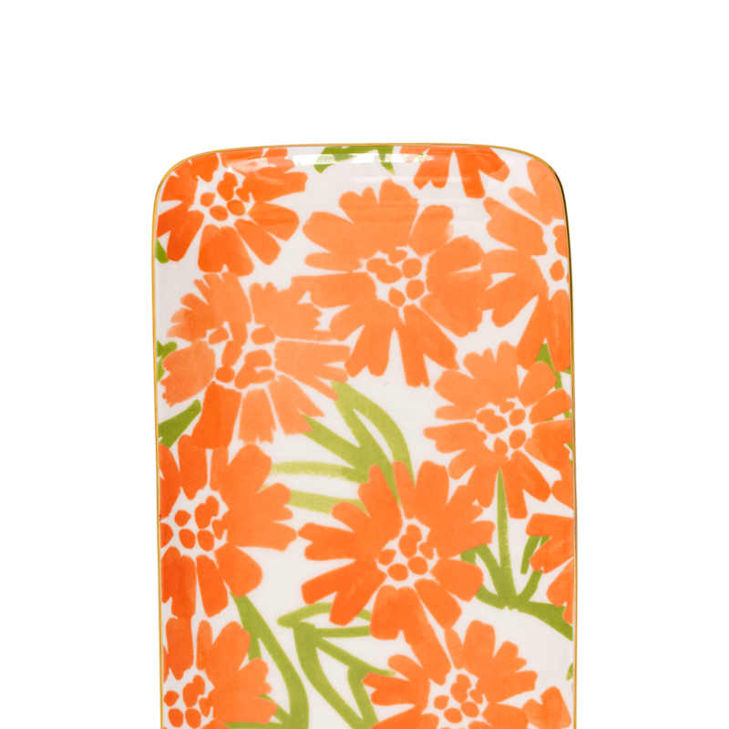 Ceramic Platter GOOD MORNING Orange Floral Motif