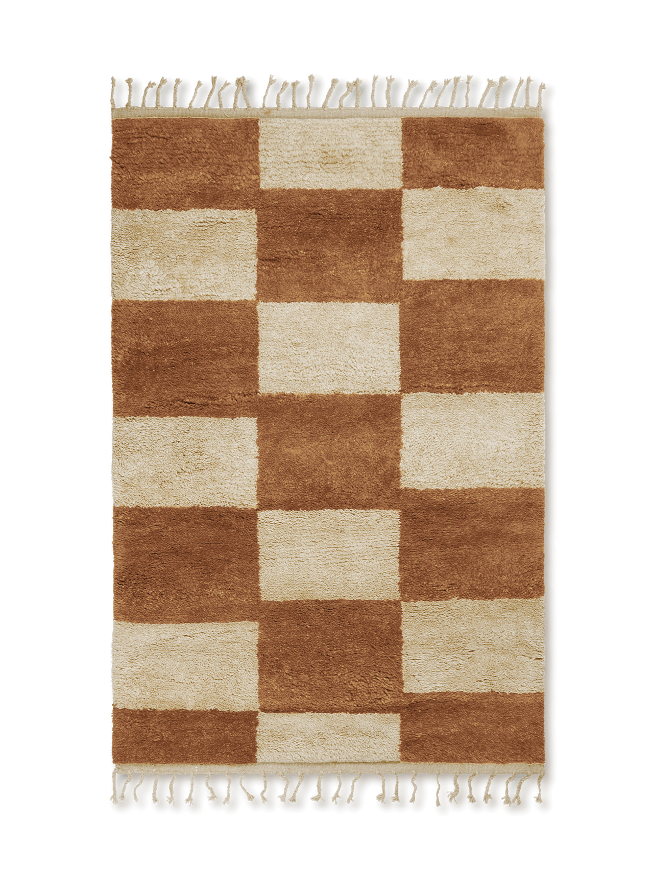 MARA KNOTTED rug, broken white with brick red.