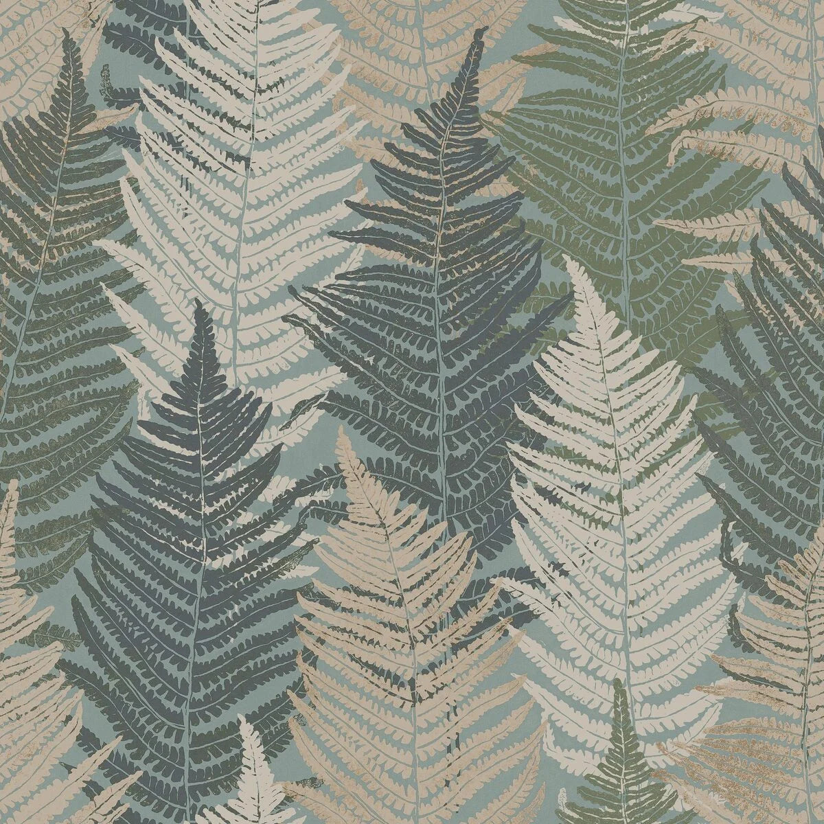 Fern Forest Green and Gray Leaf Pattern Wallpaper