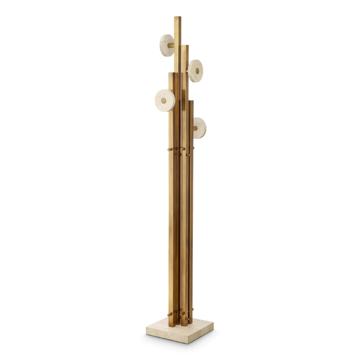 AMADORA coat rack with antique brass finish and travertine