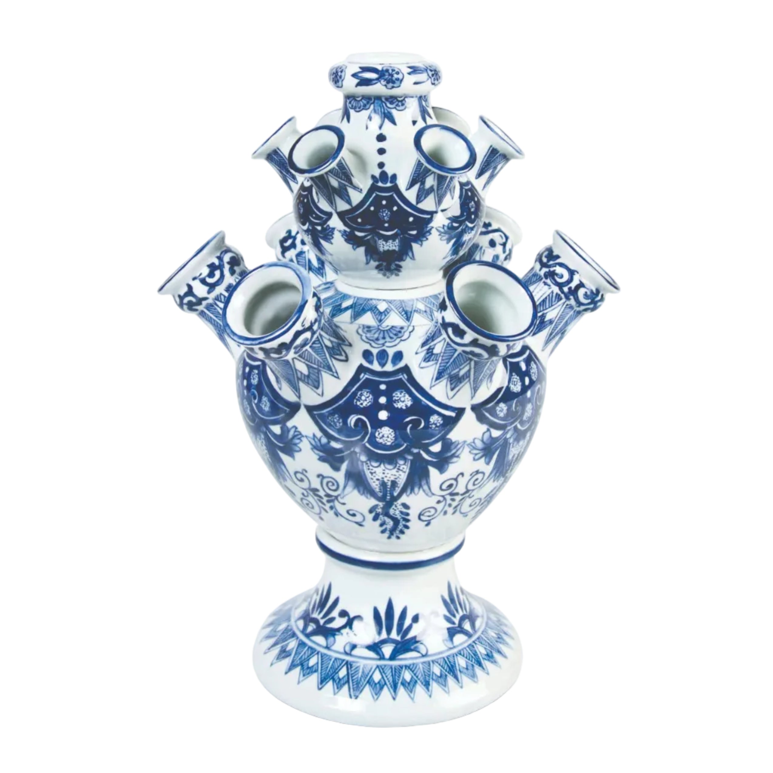 White Tulip Pyramid Vase with Blue