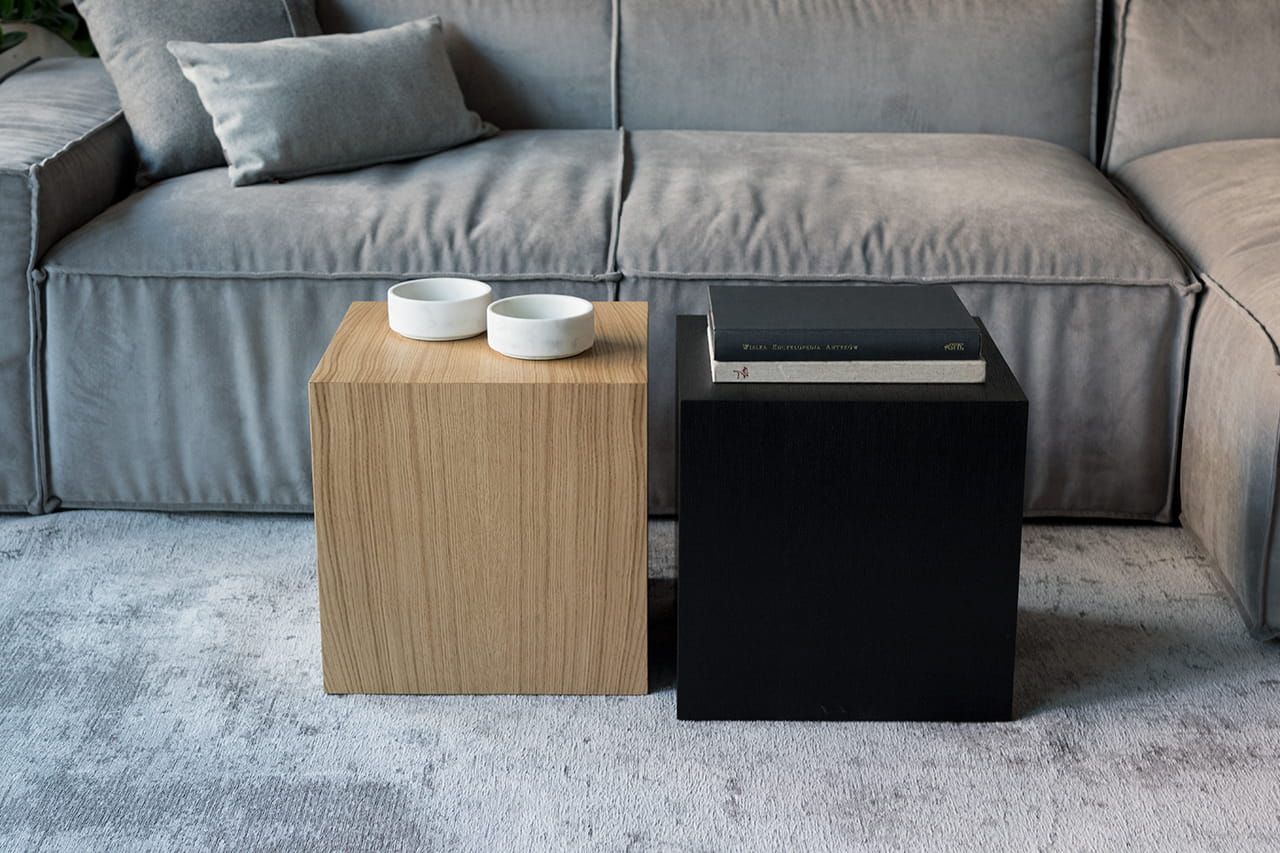 KUB Black Coffee Table with Oak Veneer
