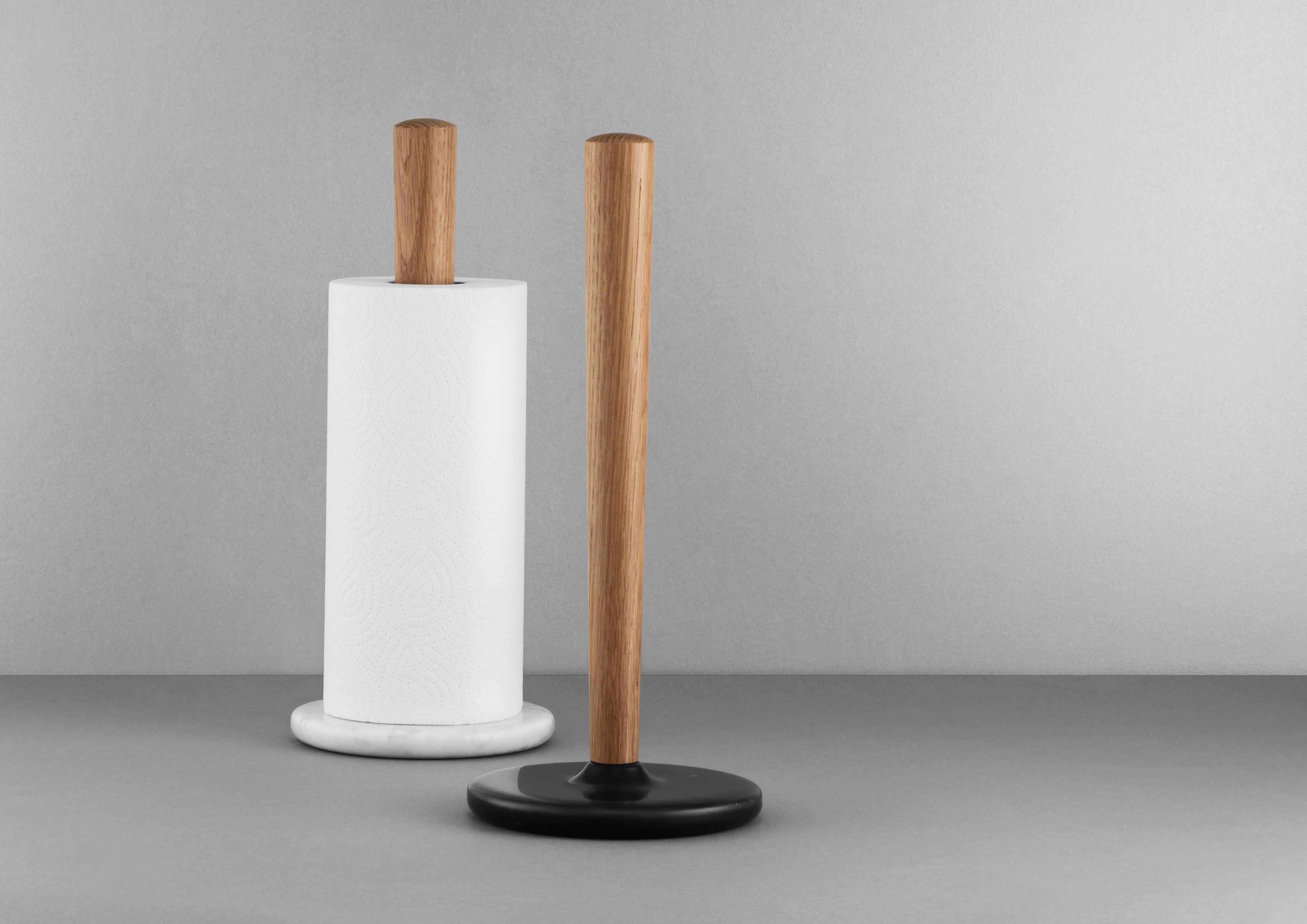 CRAFT Paper Towel Holder Oak Wood with White Marble Base