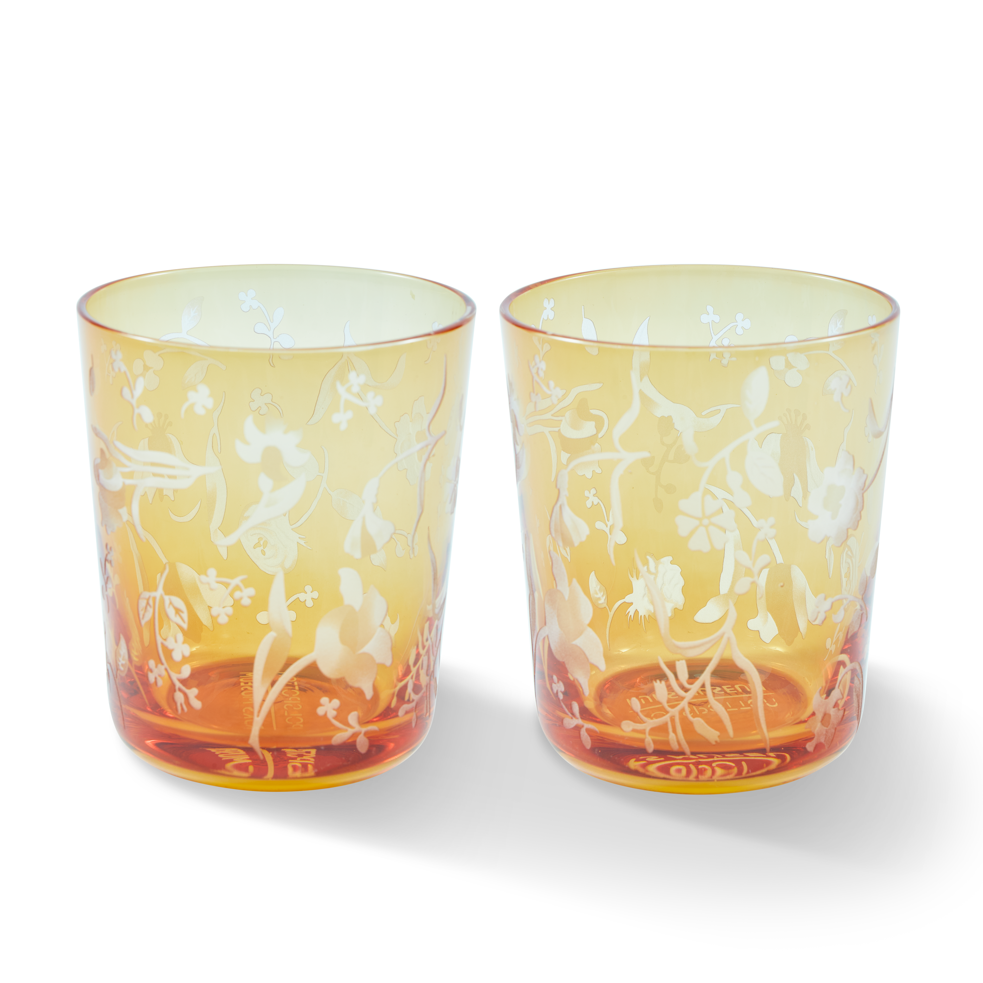 Súprava pohárov ROZPTÝLENÉ KVETY žlté s pieskovaným vzorom