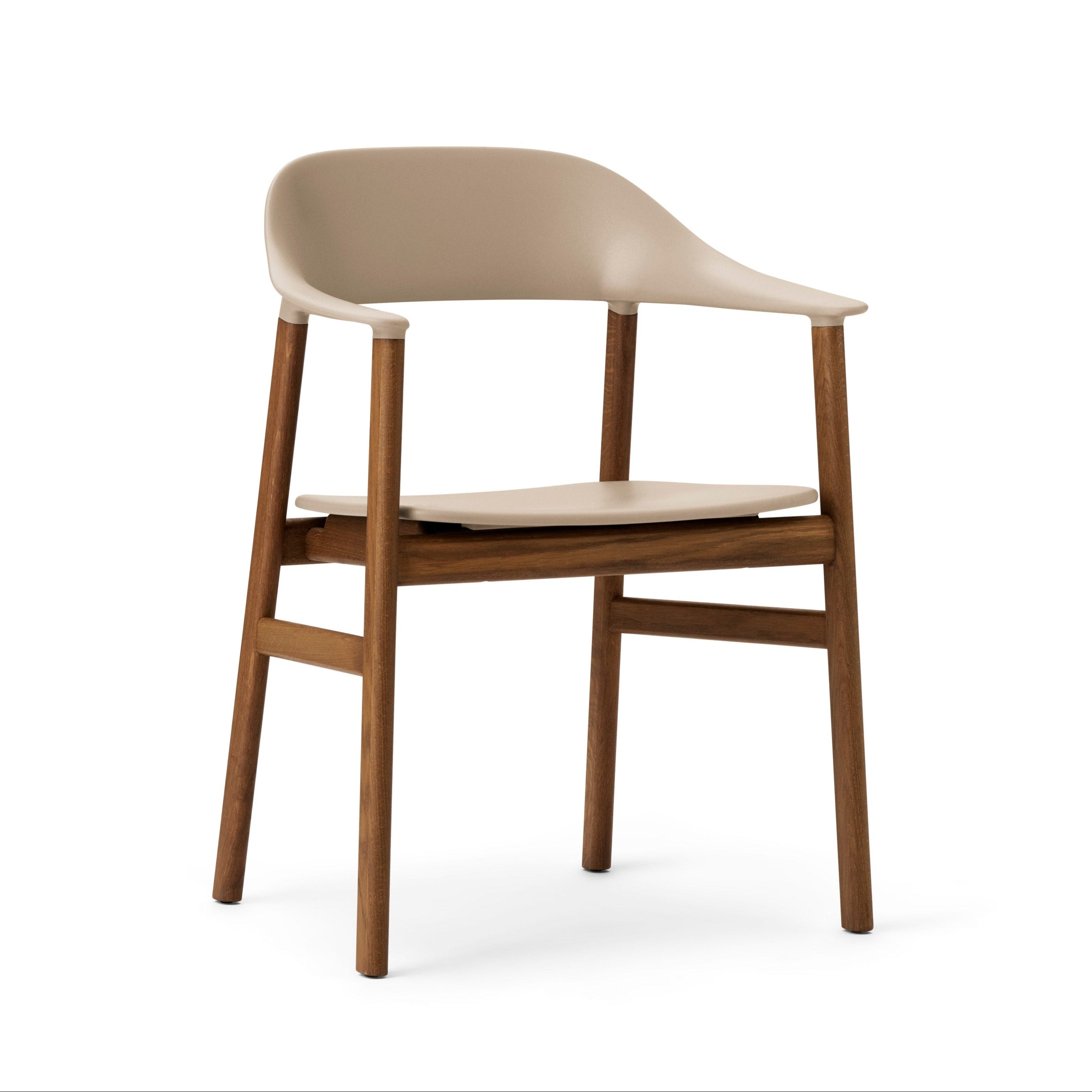 Kreslo s podrúčkami HERIT pieskový s tmavým dubovým podstavcom