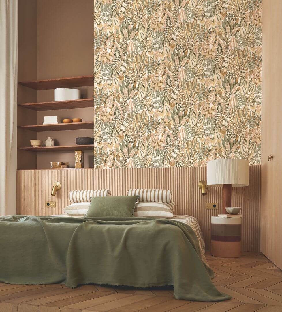 ALFABIA Plant Motif Wallpaper - TERRACOTTA/CURRY Terracotta with Yellow
