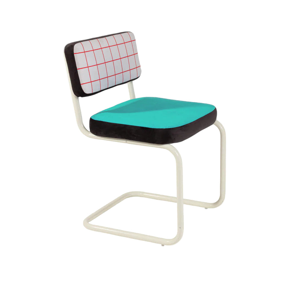 Stolička SUPERCHAIR ČERVENÁ MREŽA tyrkysová s jasnežltým podstavcom