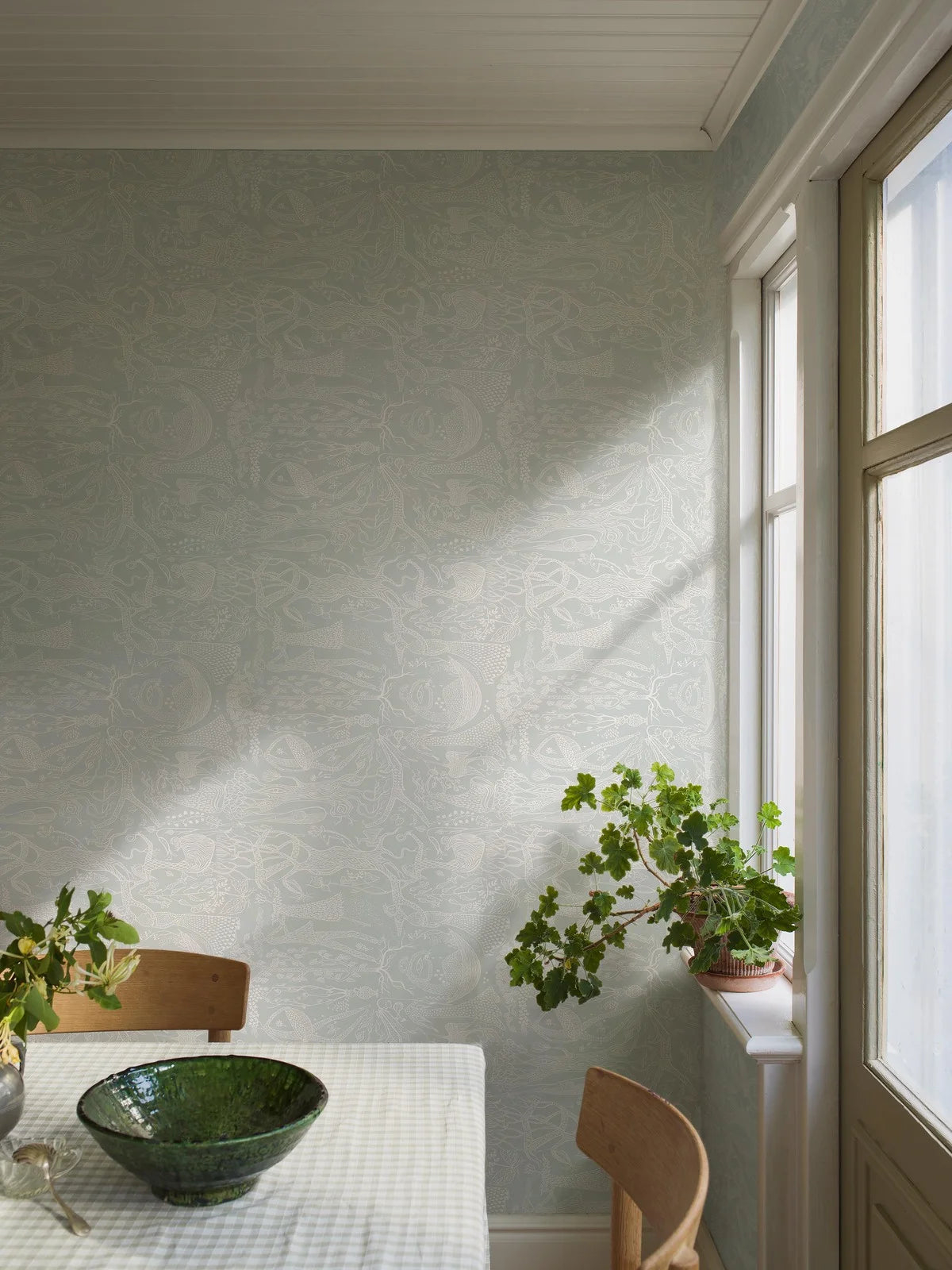 Tapeta s etnickým vzorom POEME D'AMOUR šalviová zelená