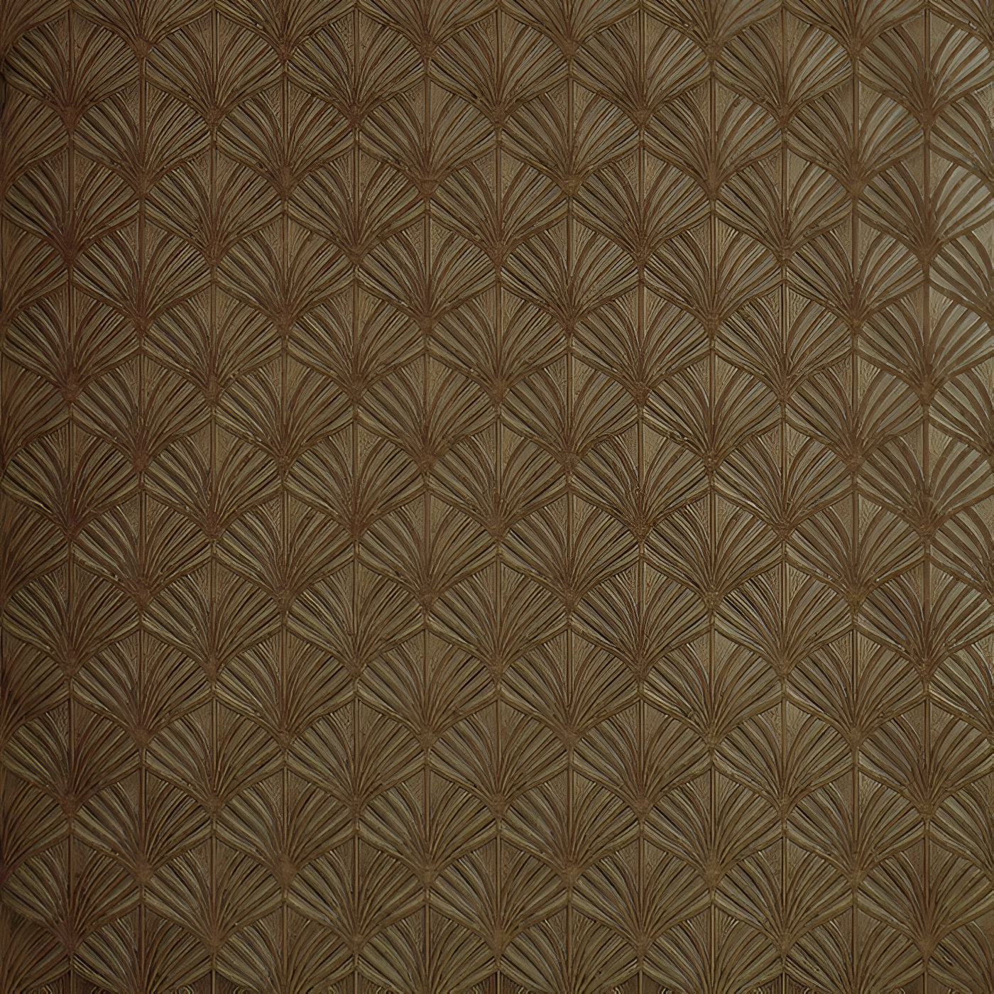 Metalická štruktúrovaná tapeta s rastlinným motívom listov NEREIDES - BRUN PATINÉ hnedá s patinou