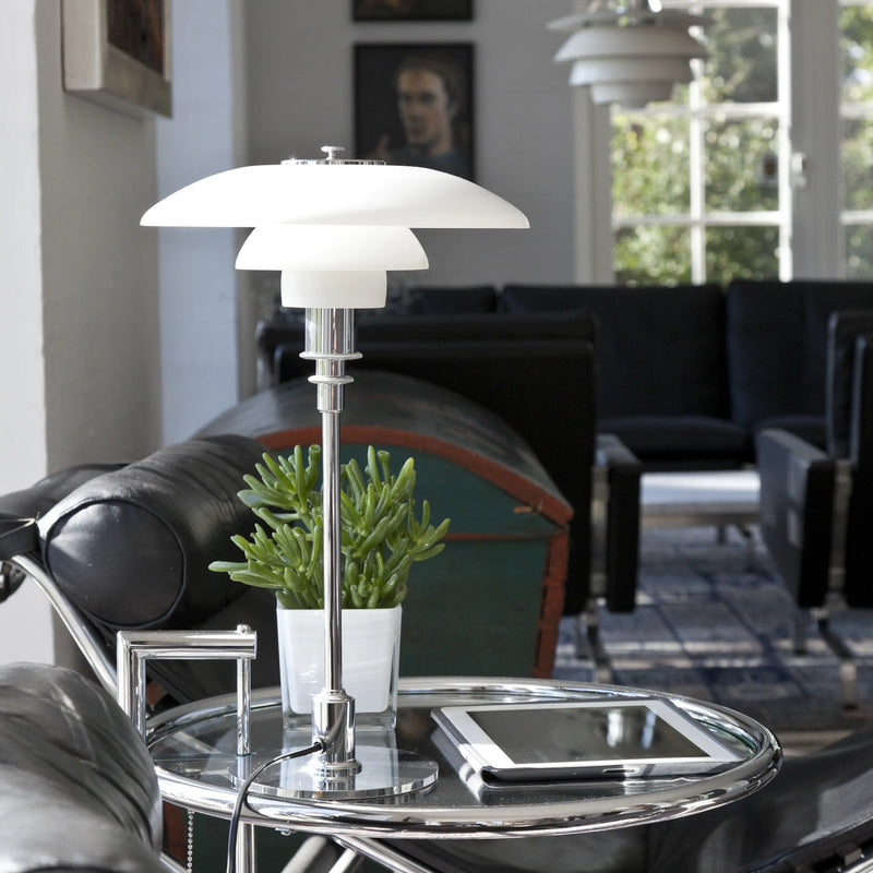 Stolná lampa PH 3/2 biela s chrómovým podstavcom