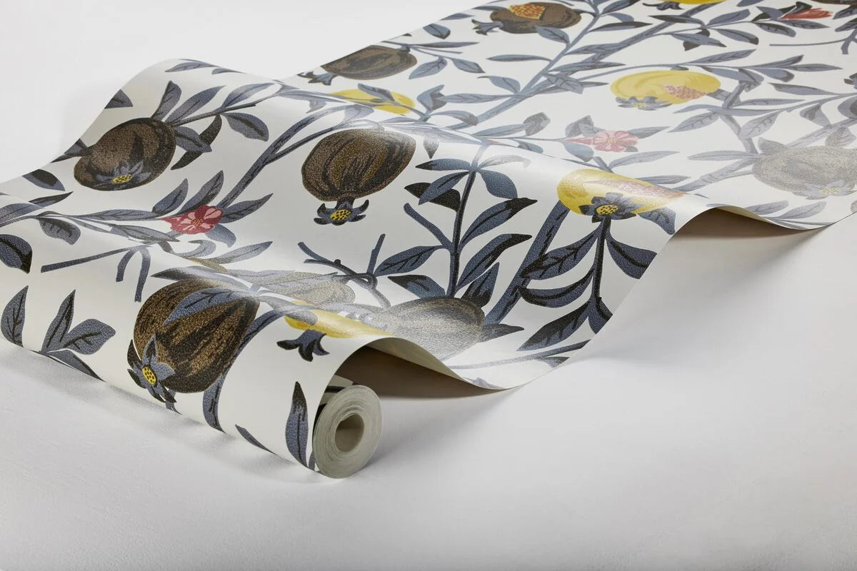 Tapeta s rastlinným vzorom ovocia GRANATAPPLE biela s hnedou