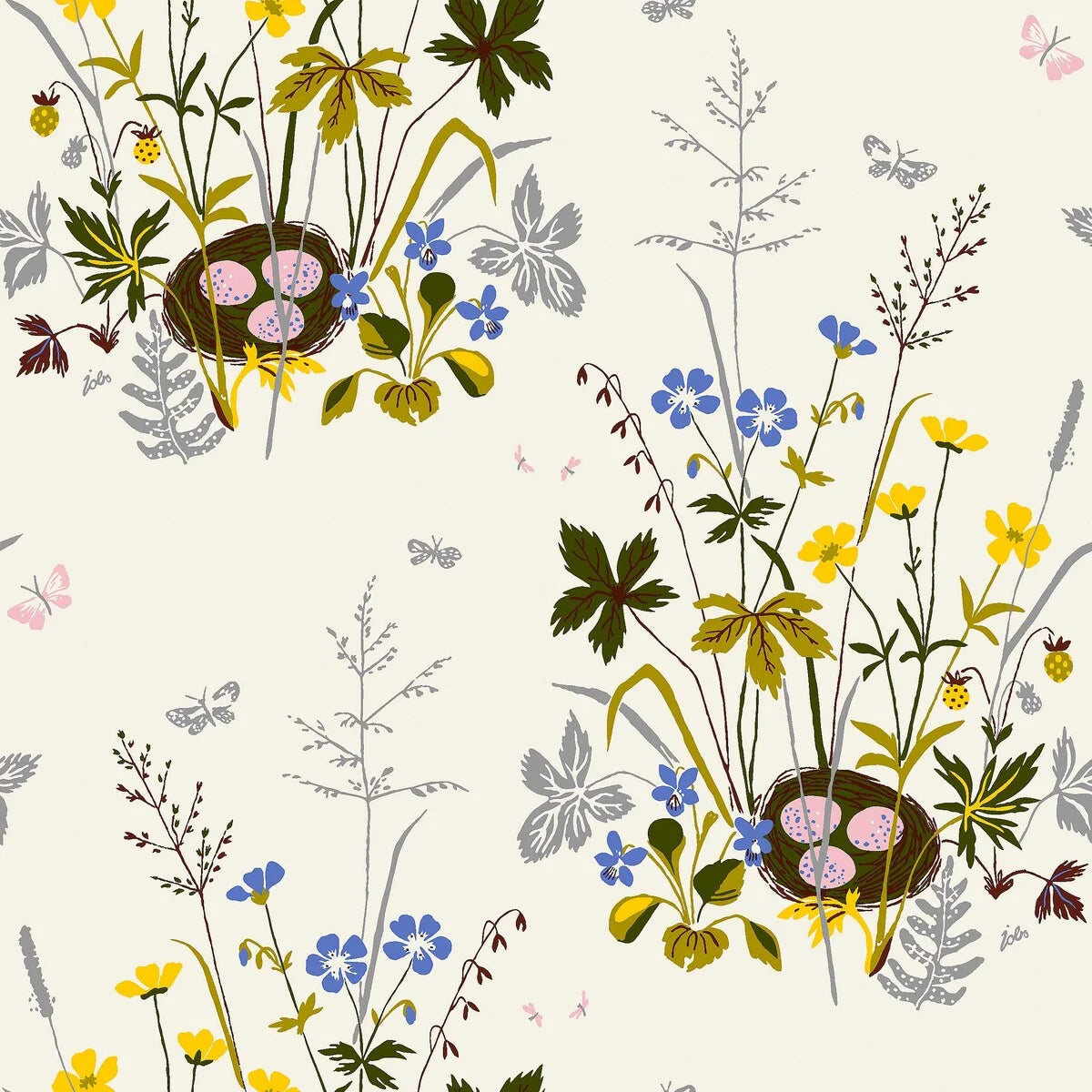 Tapeta s rastlinným vzorom kvetov FAGELBO krémová s hnedou