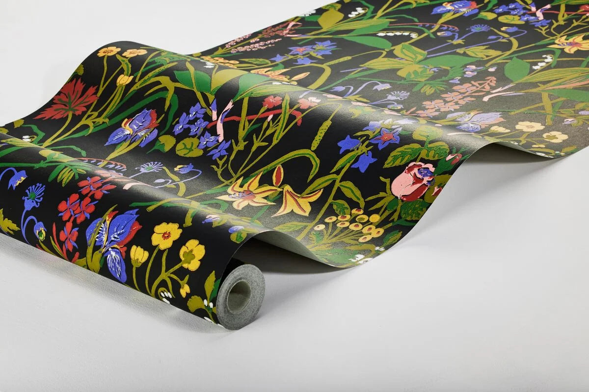 Tapeta s rastlinným motívom kvetov ROS OCH LILJA čierna