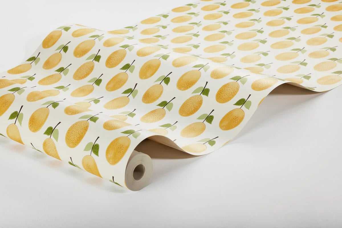 Tapeta s rastlinným motívom ovocia PRUNUS biela so žltou