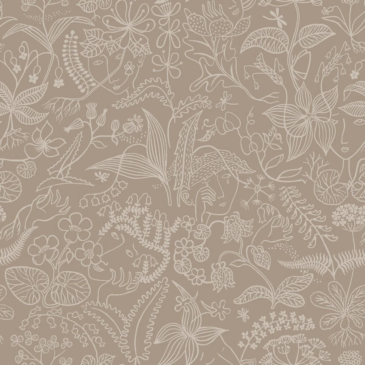 Wallpaper with a floral pattern of flowers and leaves GRAZIA brown