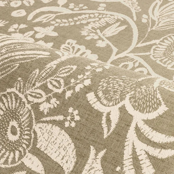 Structural wallpaper imitating embroidery with a floral and leaf pattern PASTEL dark green