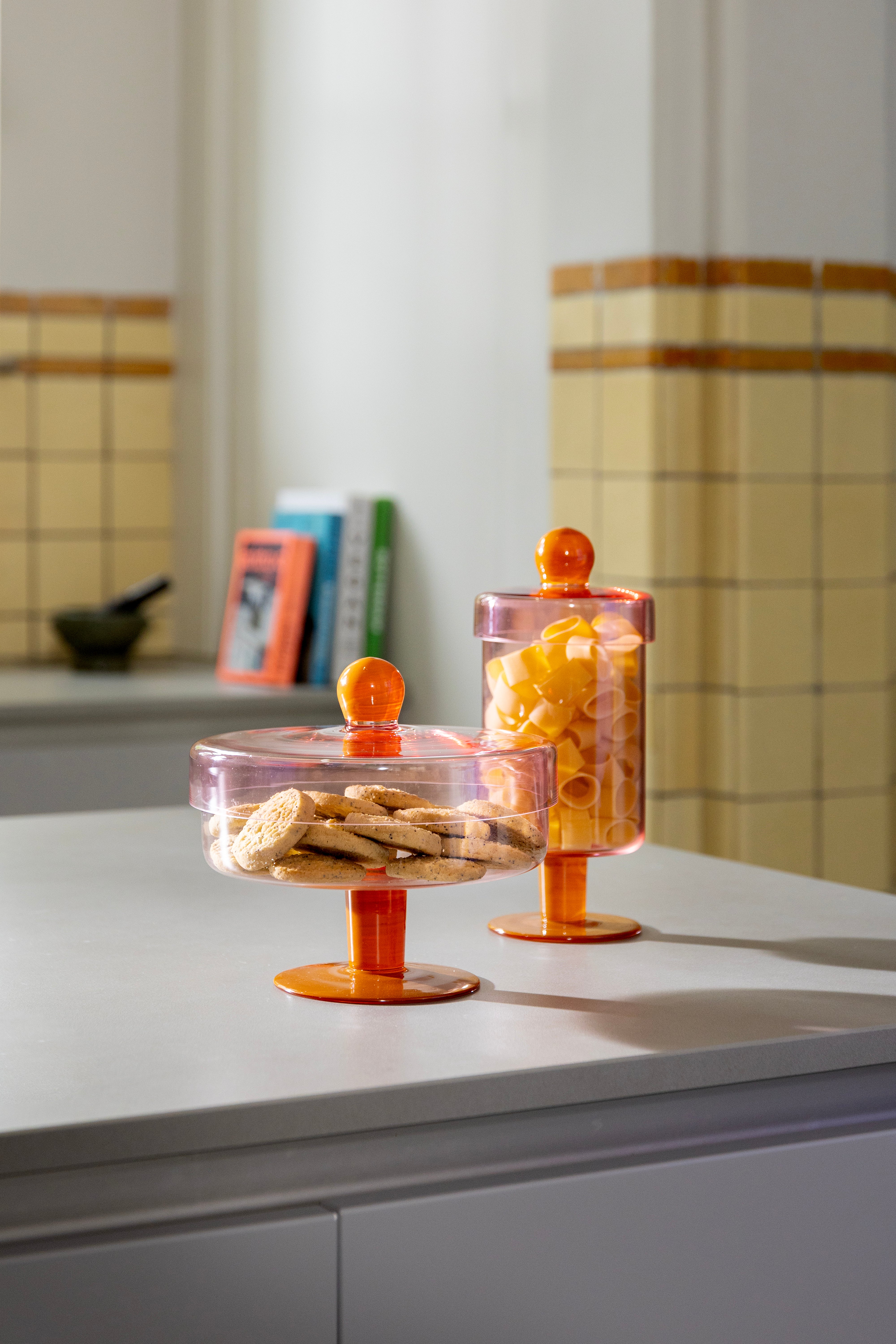 DUO TALL glass container pink with orange