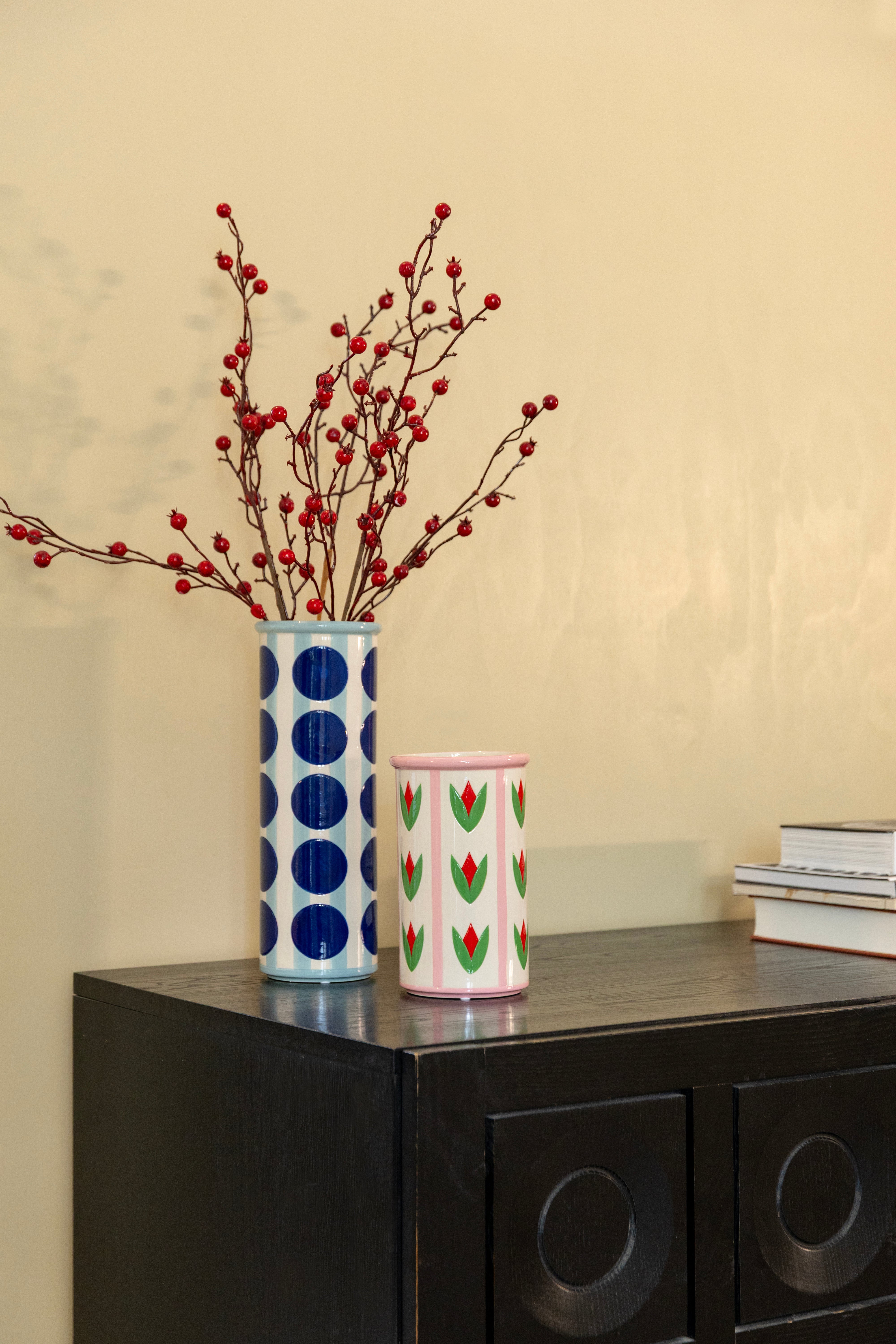 Váza PATCH TULIP biela s ružovou a zelenou