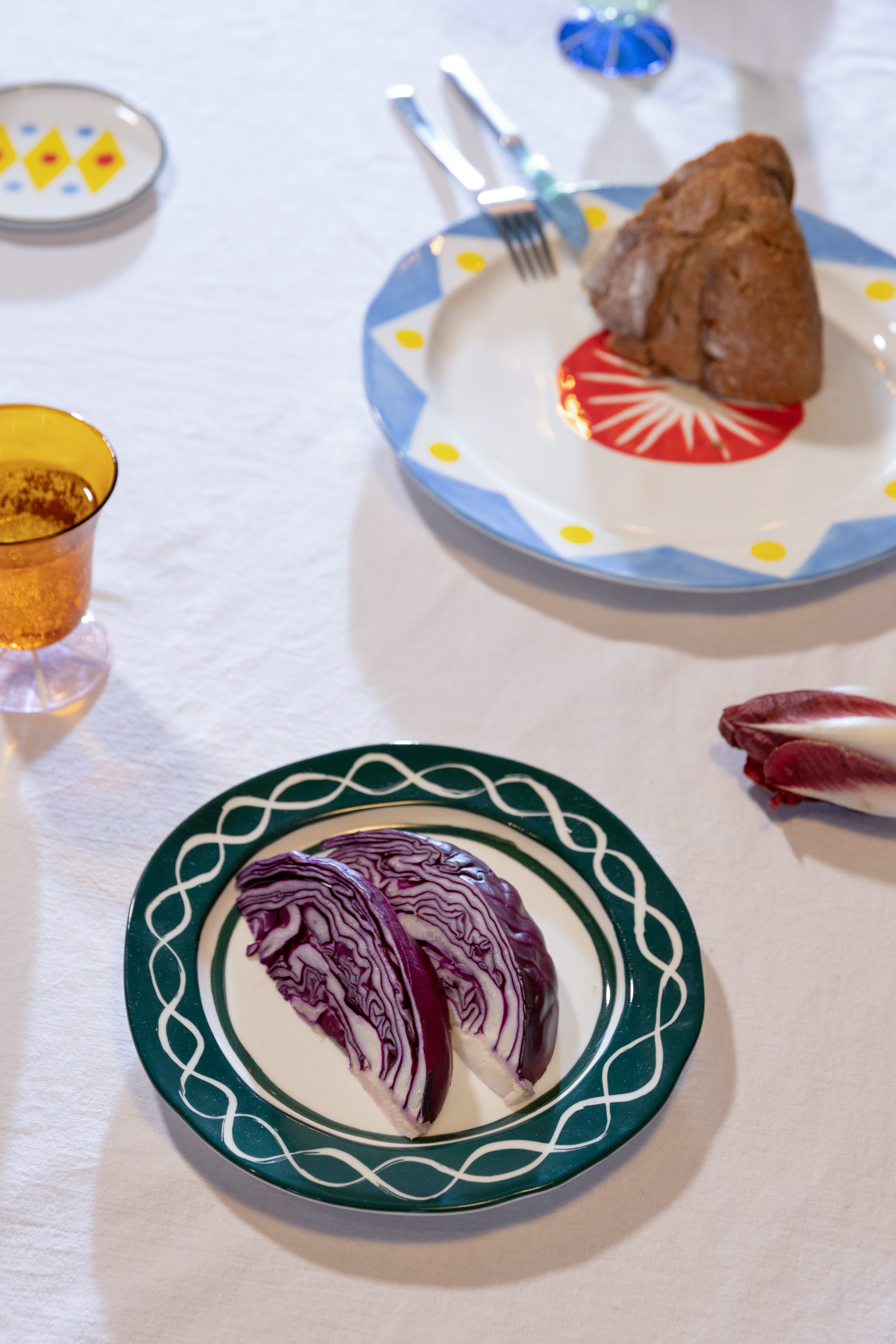 Súprava raňajkových tanierov FESTIVO zeleno-biela porcelána